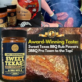 Sweet Texas BBQ Rub - 100% Natural Barbecue Seasoning - Delightful Sweet Seasoning with Authentic Texas Kick for Amazing Grill Dishes- Large Jar (220g)