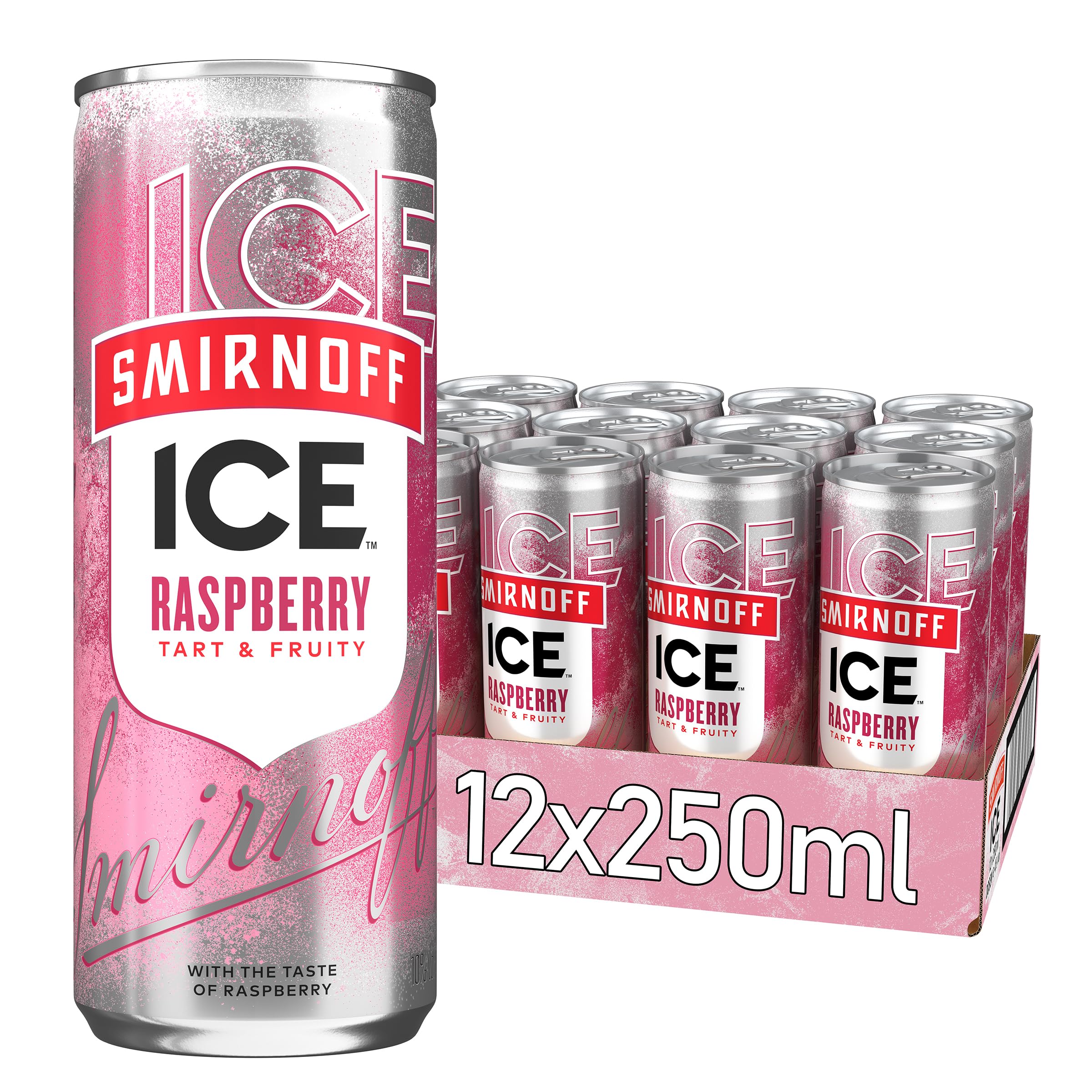 Smirnoff Ice Raspberry 12 Dosen, prickelndes Mixgetränk mit Smirnoff Vodka und spritzigem Raspberry Geschmack, perfekt für Partys und gesellige Anlässe, 10 Prozent Alkohol, 250-ml-Dosen