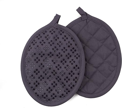 Sticky Toffee Silicone Pot Holders Set of 2, Gray, Heat Resistant to 500°F, Non-Slip Oven Hot Pads with Oeko-Tex Cotton Shell, 7 x 9 in