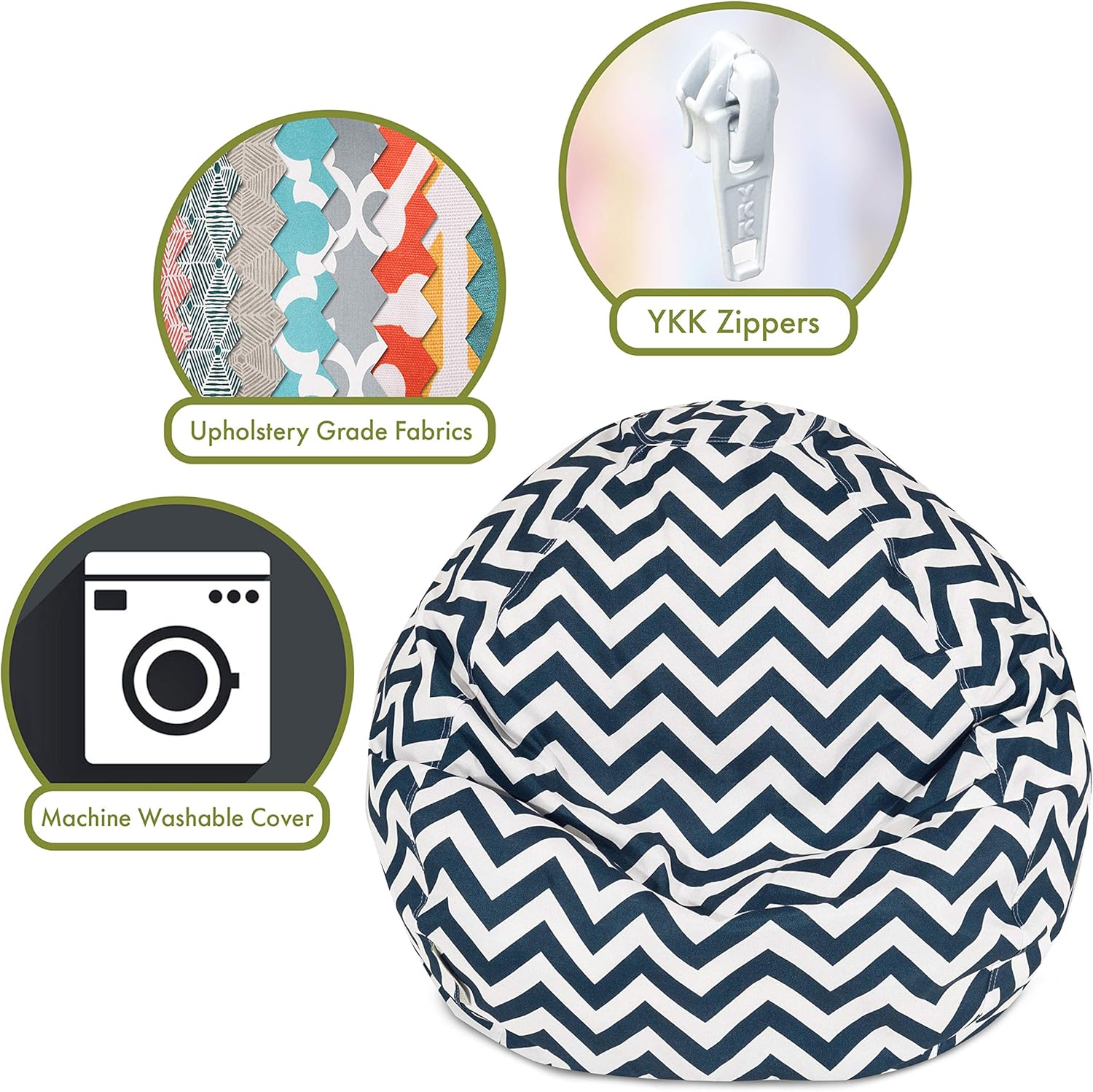 Majestic Home Goods Classic Bean Bag Chair - Chevron Giant Classic Bean Bags for Small Adults and Kids (28 x 28 x 22 Inches) (Navy Blue)