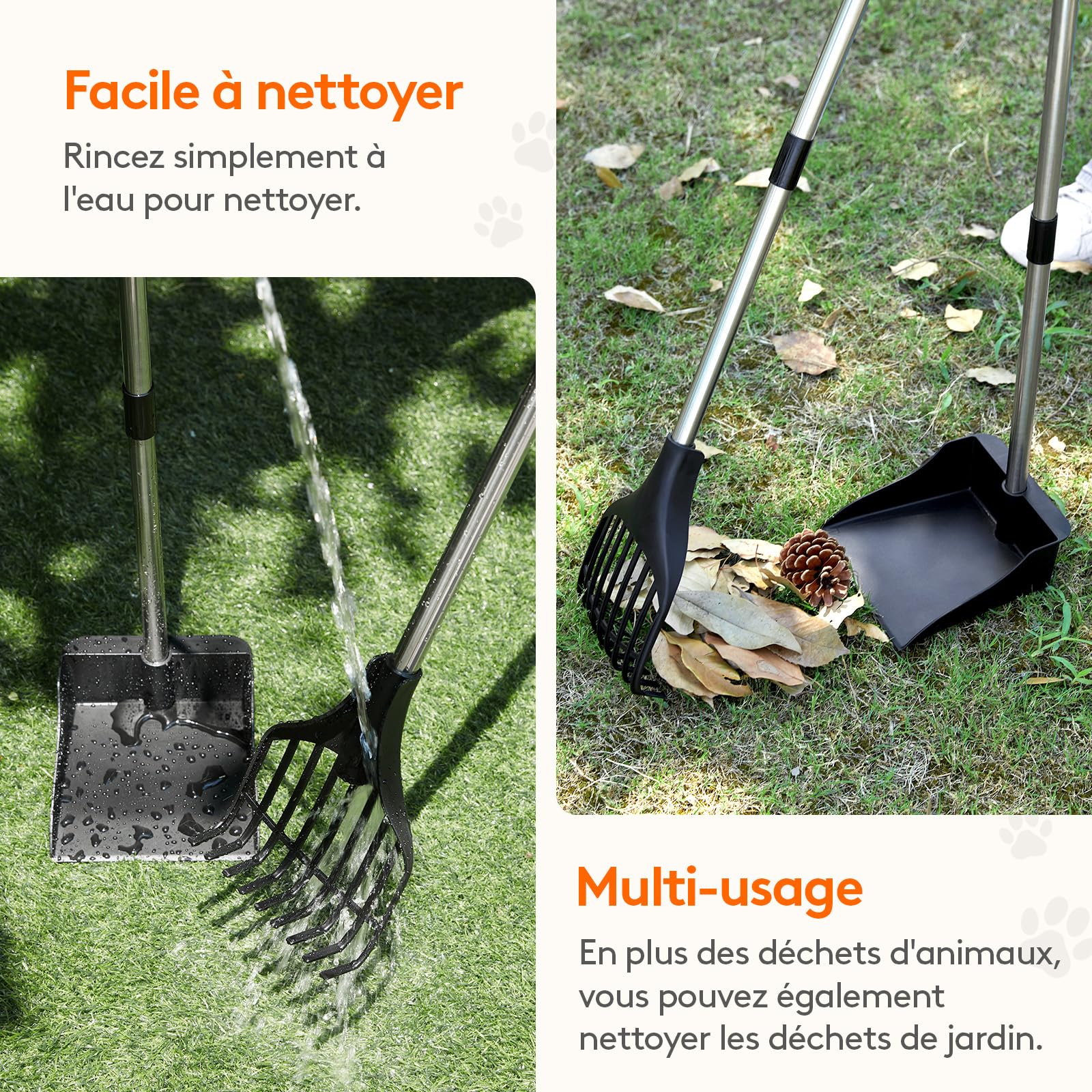 Lifewit Pelle à déjections canines en plastique pour chiens de taille moyenne et petite, poteau réglable en métal inoxydable à long manche avec râteau et plateau pour pelouses, cour, herbe