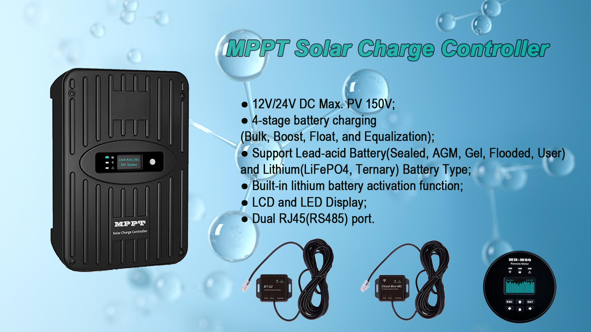 SolaMr 40A Solar Charge Controller 12V/24V intelligente zonnepaneel batterij laadregelaar met LCD-scherm en dubbele USB-poort - 40A