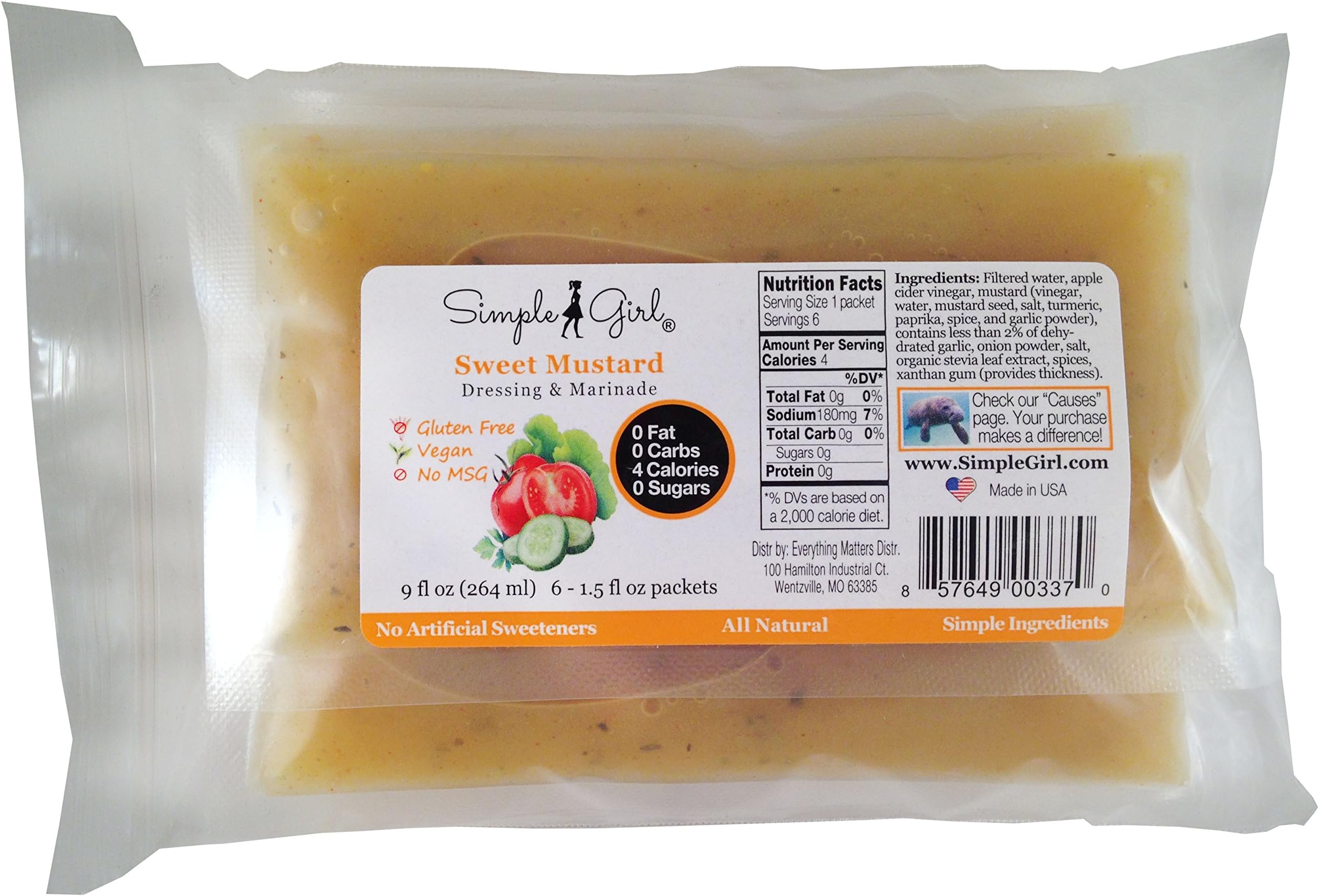 Simple Girl Sweet Mustard Salad Dressing Single Serving 6-pack - (6) 1.5 Oz. Single Serving Dressing Pack