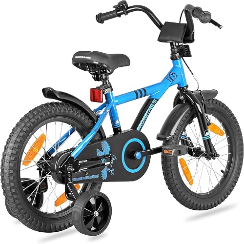 PROMETHEUS BICYCLES Velo 16 Pouces Garcon Fille Velo Enfant 16 Pouces pour 4 a 5 Ans - Vélo BMX avec Frein à rétropédalage, Roues stabilisatrices en Bleu Noir - 4