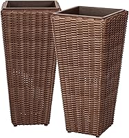 Balkene Home Alto 2-Pack Mocha All-Weather Wicker Planters with Liners - Tall 23" Outdoor Patio Herb Garden Pots
