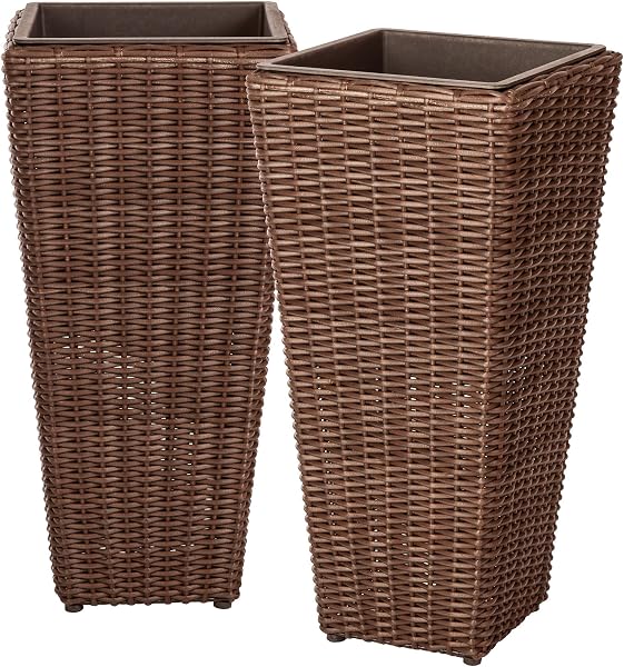 Balkene Home 62501 Alto Wicker All-Weather Planter Set with Liners Tall Plant Decor Box for Outdoors Patio Herb Garden F