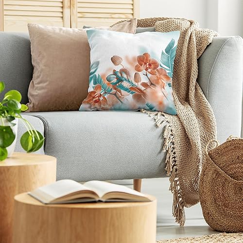 Miniatura 3 de Ambesonne Funda de cojín tropical, orquídeas exóticas, hojas de flores sobre fondo borroso, arte moderno con temática floral, funda de almohada