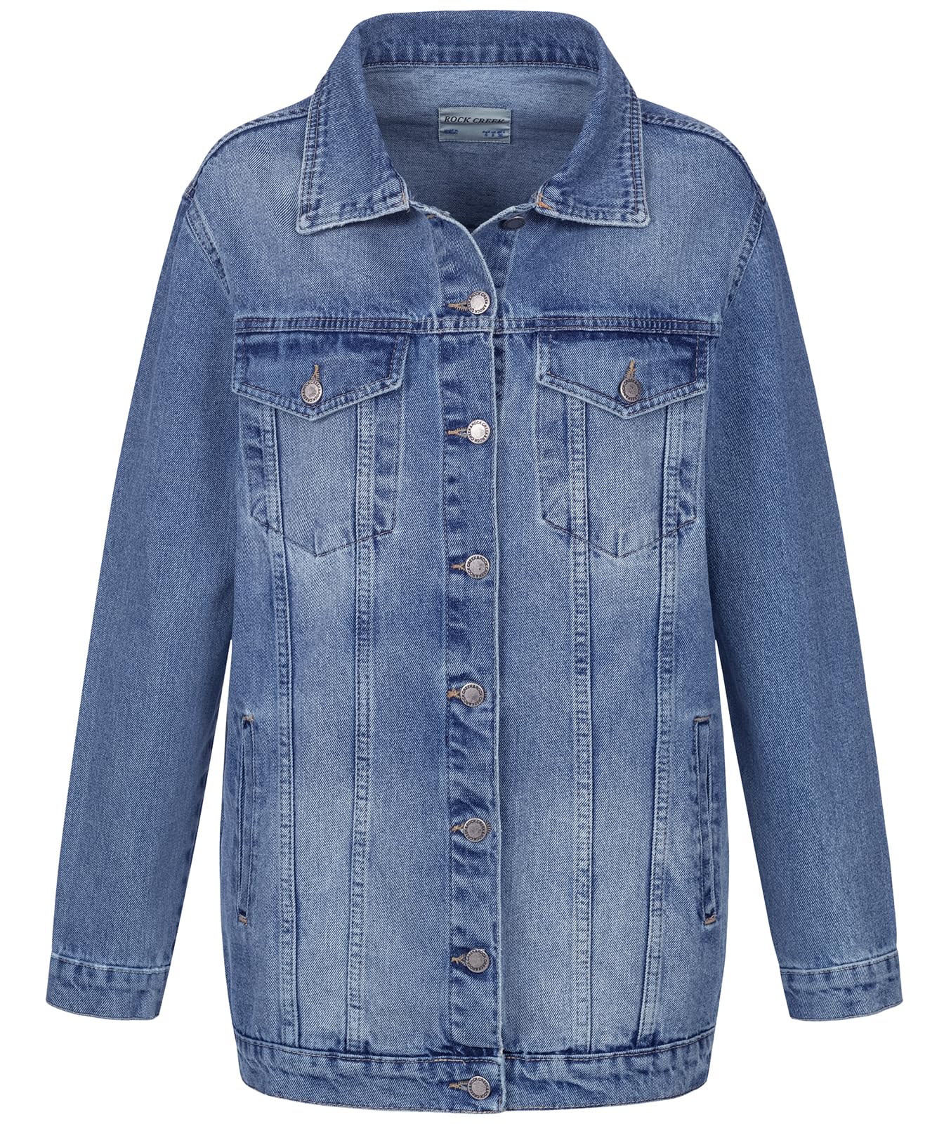 Rock Creek Damen Jeansjacke Übergangsjacke Denim Blouson Stretch Lang Boyfriend Urban Stonewash D-480 Blau L