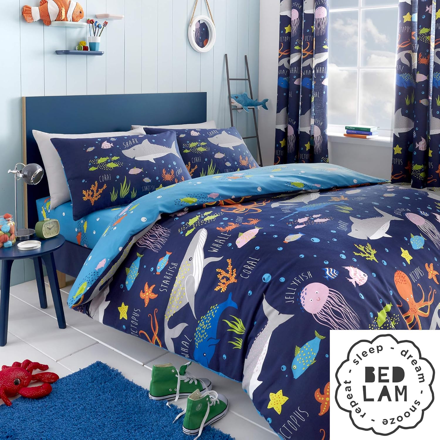 Sea Life 25cm Fitted Bed Sheet by Bedlam in Multicolour