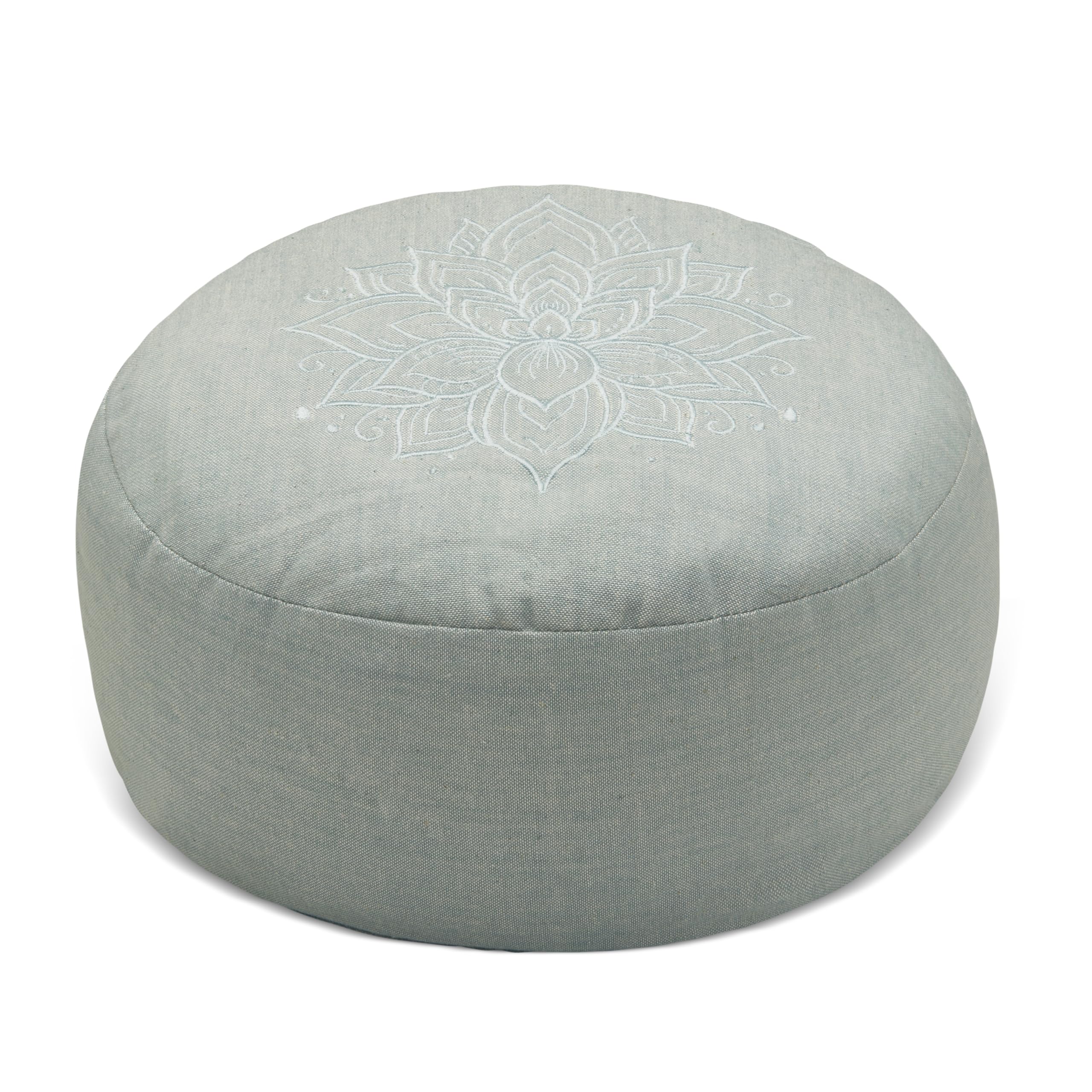 Hi-Zafu Meditation Cushion | Buckwheat Filled and Lotus Embroidered (Misty Blue)-image-23