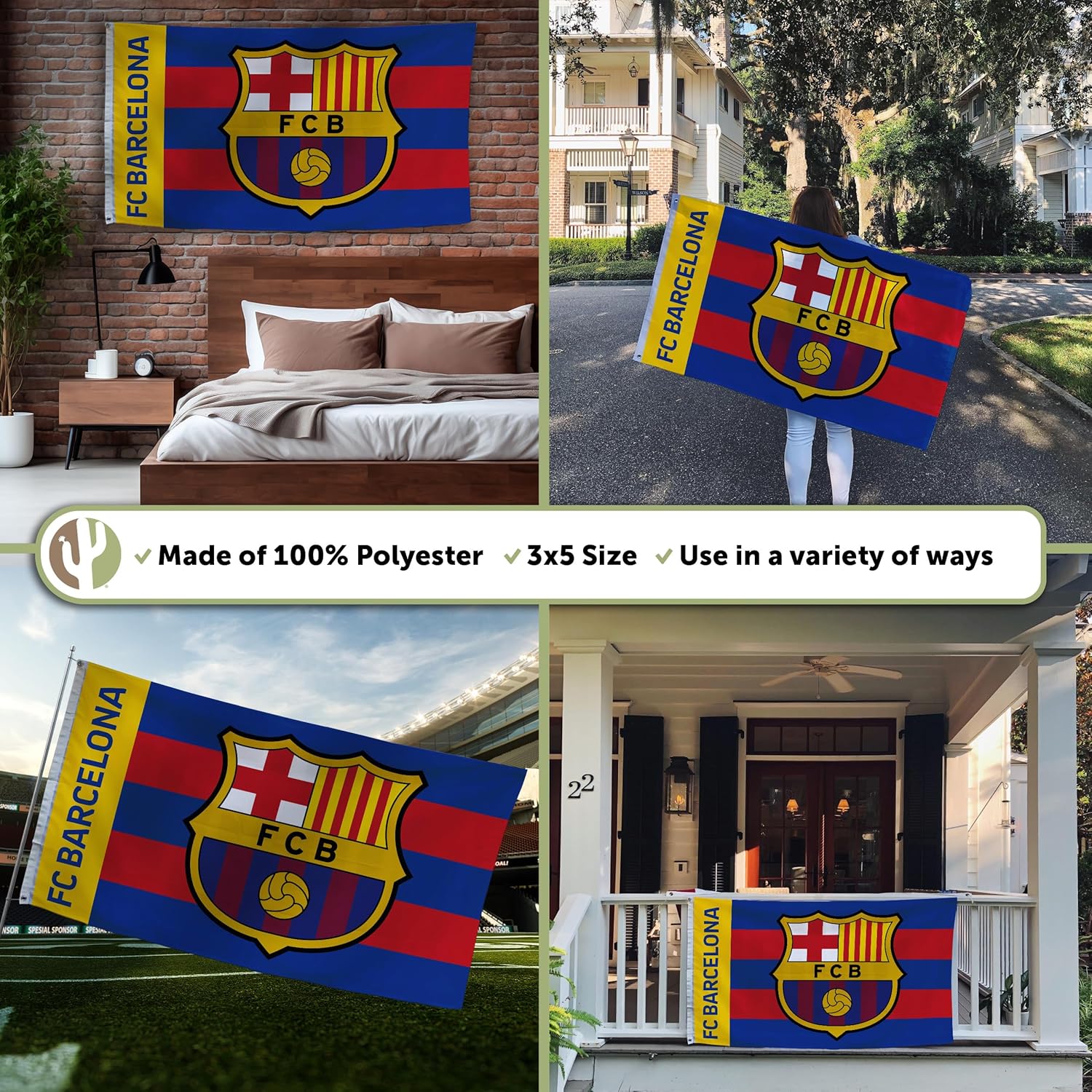 Desert Cactus FC Barcelona Flag Barça Barca Football Futbol Soccer 100% Polyester Indoor Outdoor 3x5 feet Banner (Flag I)