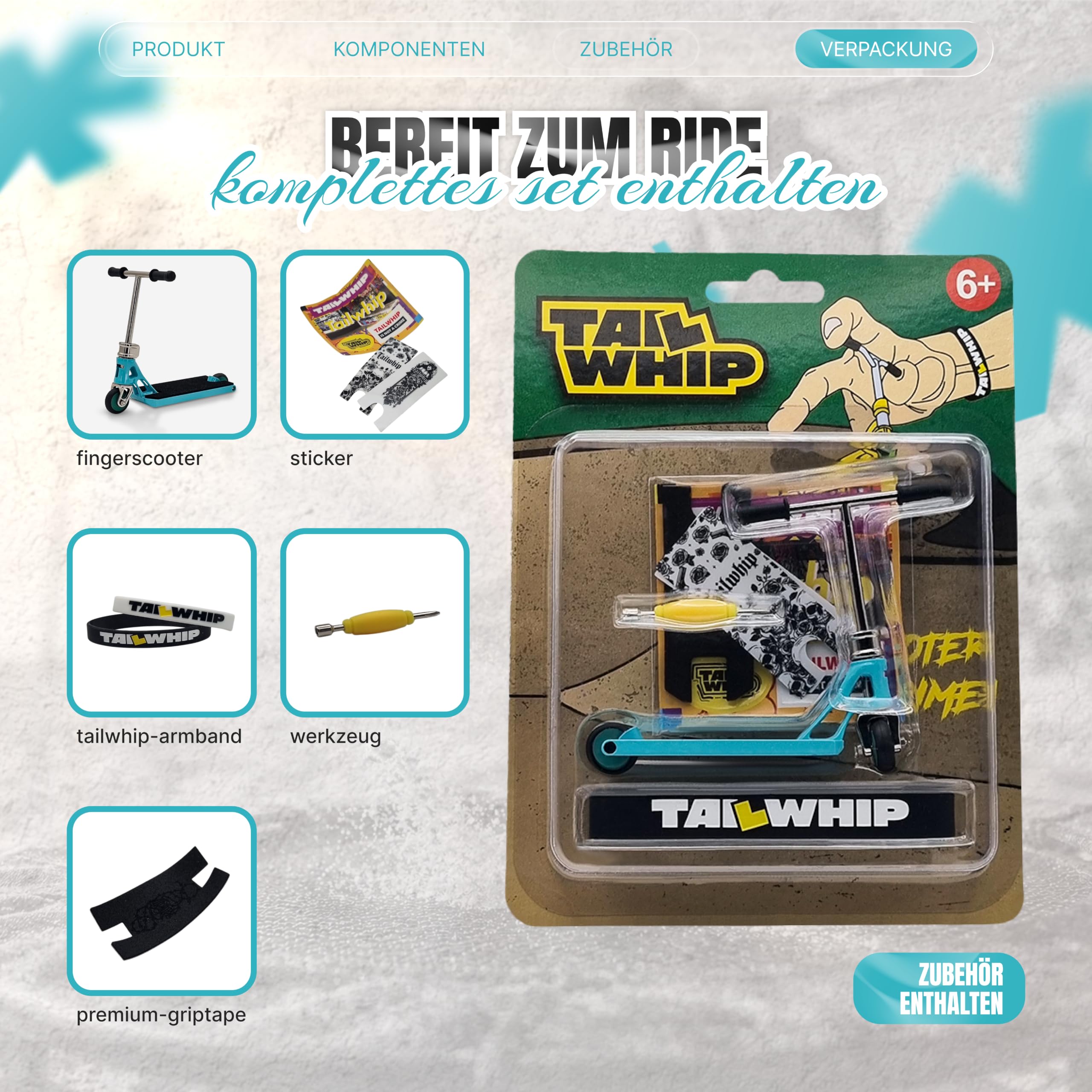TAILWHIP PRO Finger Scooter mit Kugellagern – Kein Spiel, Laufruhig, Deck Sticker zur Individualisierung, Robuster Metall Trick Scooter für Kinder & Erwachsene, Tiffany