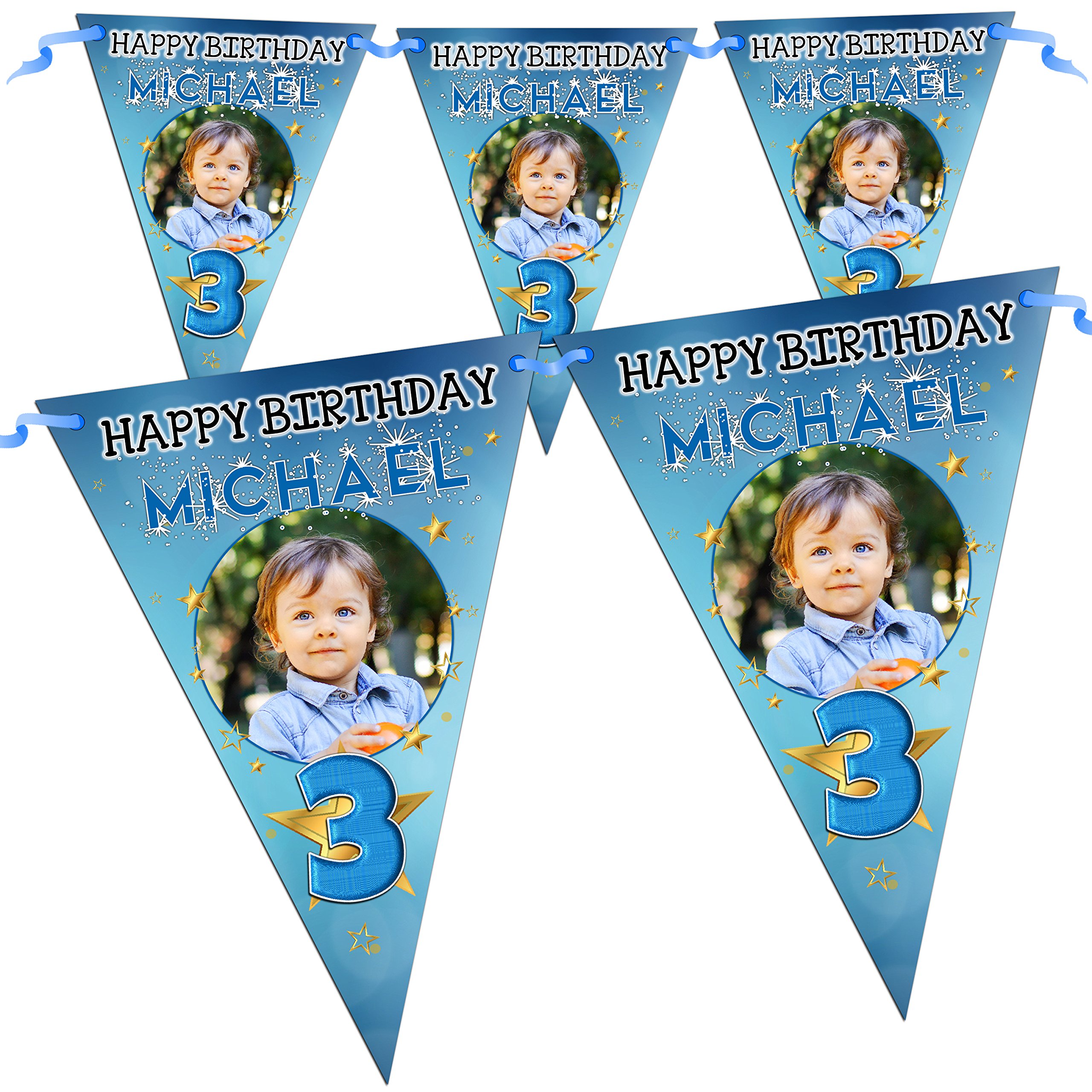 Oyuget Boys Blue Personalised Star Sparkle Happy Birthday Party Flag Banner Bunting N79-10 Flags Inc Ribbon Any Age! 1St 3Rd 4Th 5Th 8Th 10Th 13Th 16Th 18Th