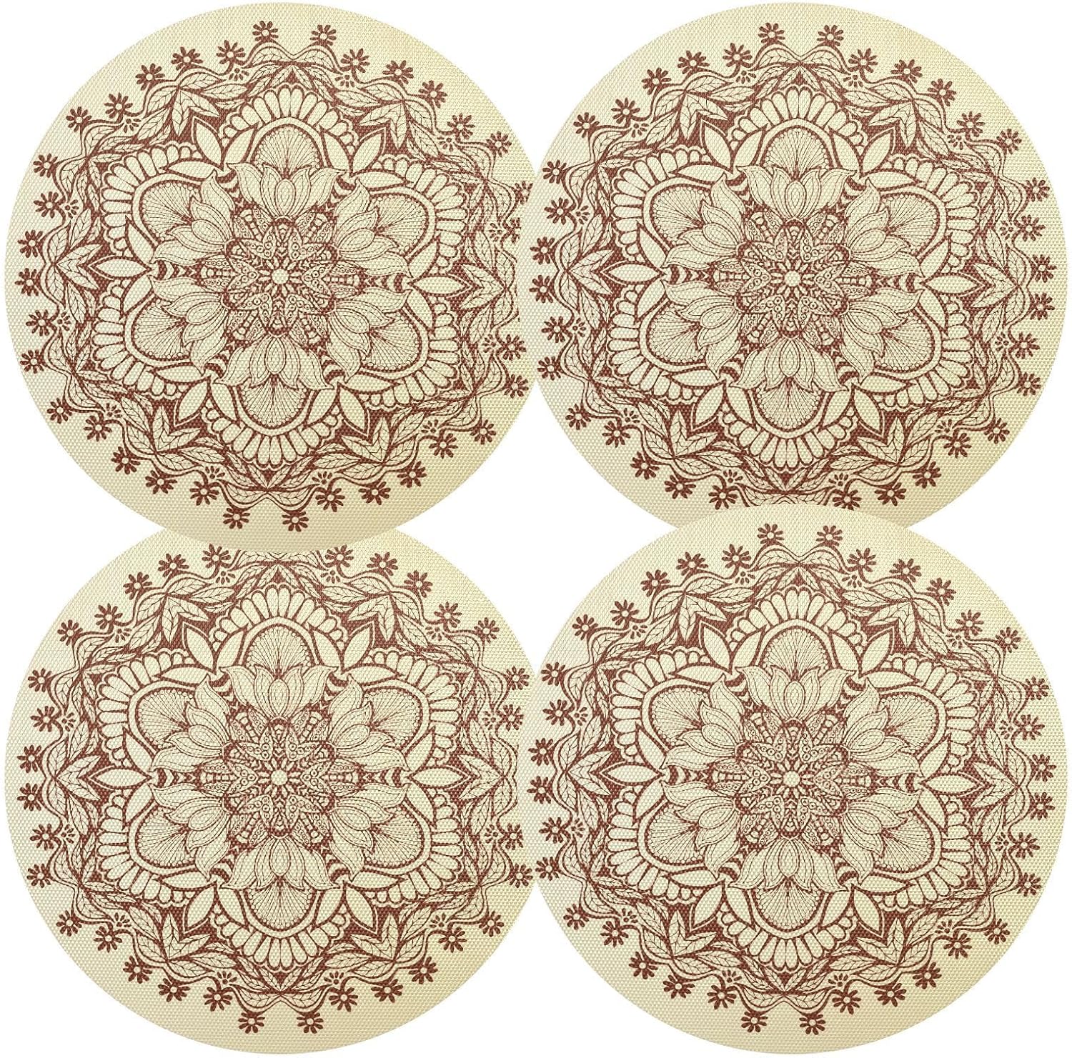 Round Placemats Set of 6 Non Slip Table Mats Washable Heat Resistant Place Mat for Kitchen Dining Table Home Decor 15.4 Inch Mandala Flower