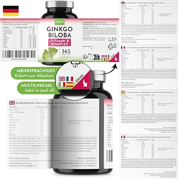 Ginkgo Biloba 6000mg per tablet 365 pieces - price-performance winner + B-vitamin power complex without additives Laboratory tested made in Austria Vitamin B12 helps to reduce fatigue