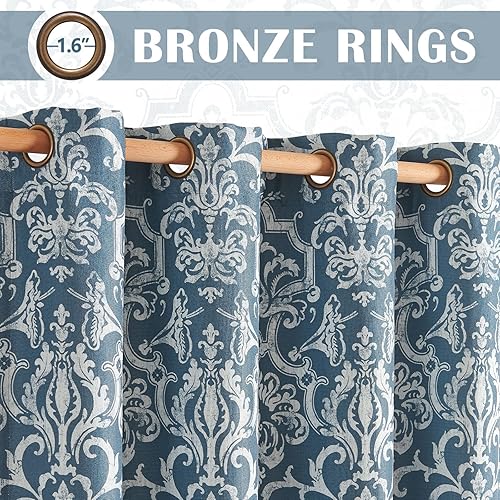 Miniatura 5 de jinchan Cortinas de oscurecimiento de habitación para dormitorio, cortinas con patrón de damasco azul, 84 pulgadas de largo para sala de estar,