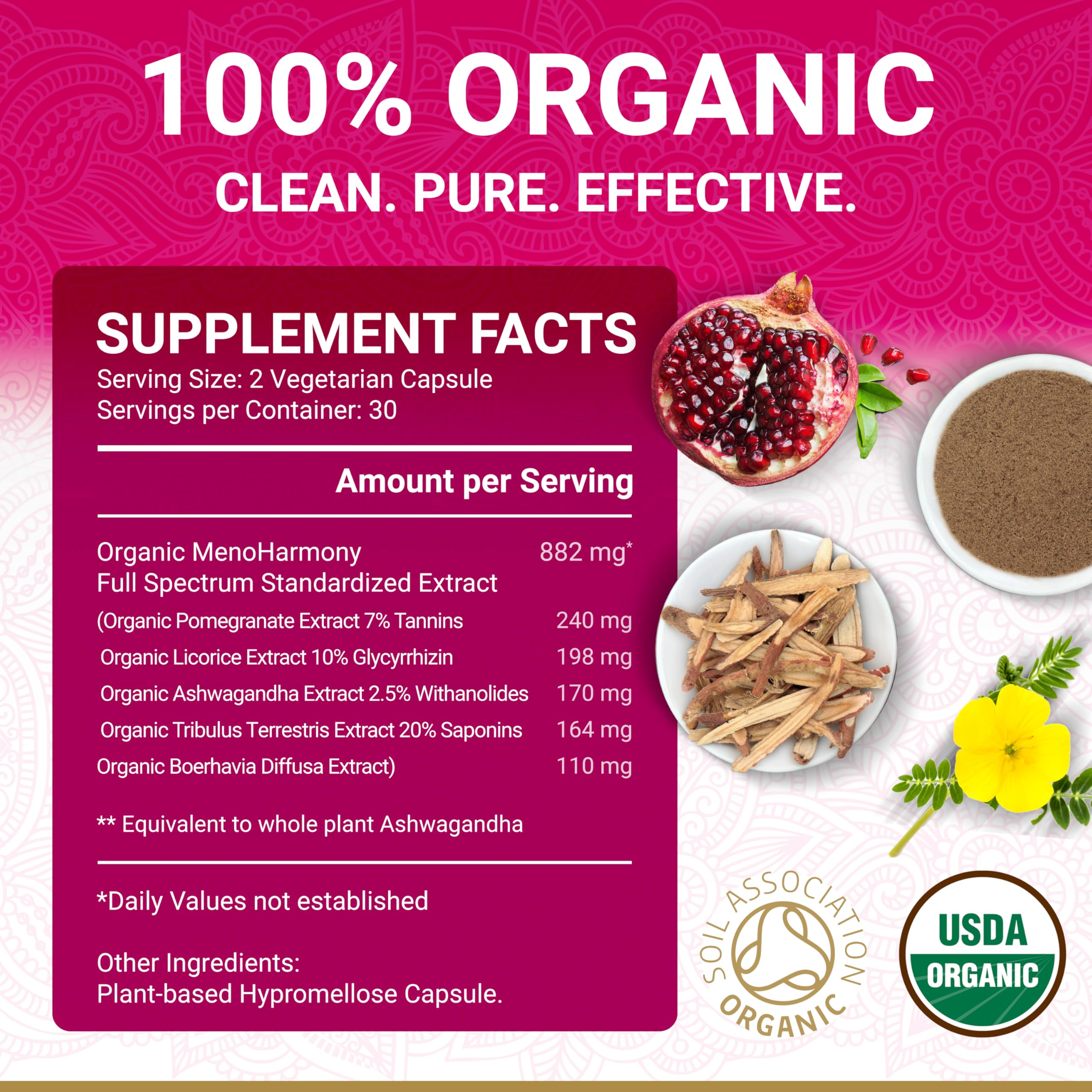 Menopause Supplements for Women | Vegan Hormone Balance & Menopause Relief Capsules | USDA Organic Perimenopause Supplements Women Natural Support | 60 Vegan Capsules