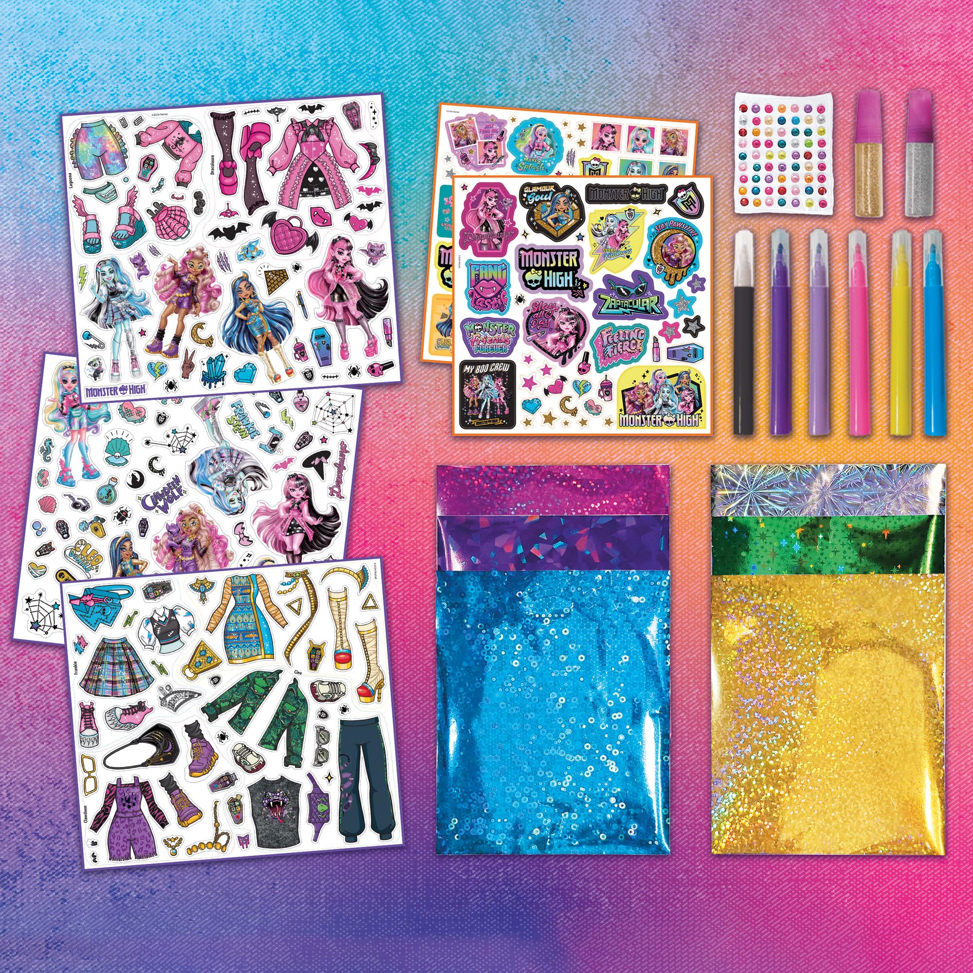 LISCIANI - MONSTER HIGH - Cuaderno de Actividades de Dibujo - Monster Cute - Para Niños a Partir de 5 Años - 39 Páginas - Cuaderno de Actividades: Pegatinas de Ropa, Imágenes para Colorear, Purpurina