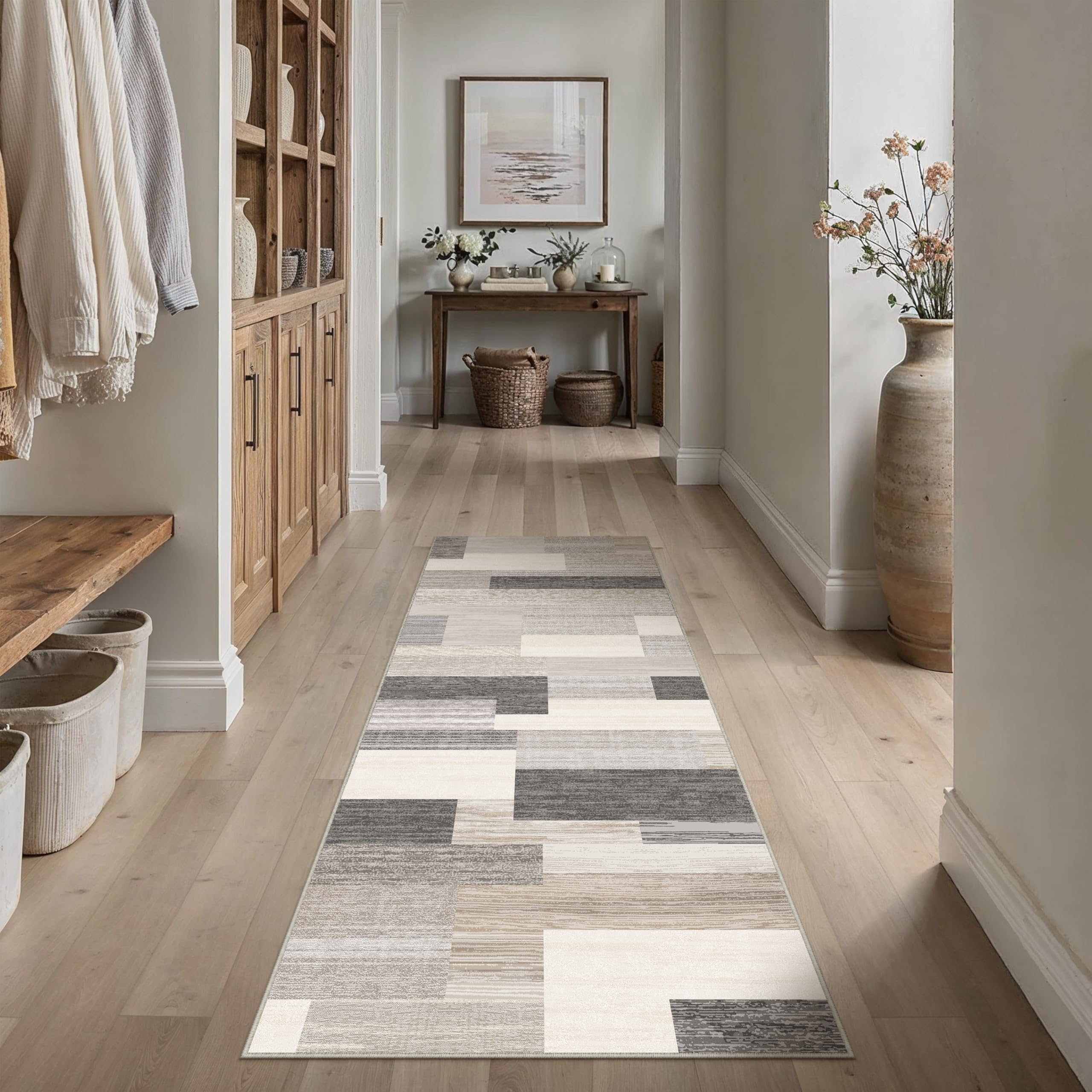 Alfombra pasillo beige 60x180 PureCozy lavable de pelo corto