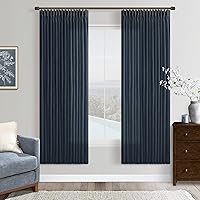 Vista 74 de Cortinas de lino plegadas de 108 pulgadas, juego de 2 paneles para sala de estar, dormitorio, estilo granja rústica, con pestaña trasera, plegadas