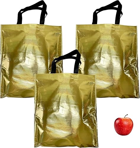Funiverse Paquete de 24 bolsas de compras grandes de oro metálico o bolsas de regalo