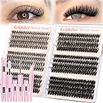 Lash Clusters Kit 30D-100D Wispy Eyelash Extension Kit 474pcs Individual Lashes 8-16MM Cluster Eyelash Extensions DIY Lash Extension Kit D-Curly Eyelash Clusters with Lash Bond and Seal Lash Tweezers
