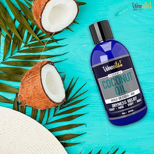 Miniatura 6 de Biocare WowOils! Hidratante de aceite de coco para cuerpo, piel y cabello, aceite corporal de coco natural para hidratación seca del cuero