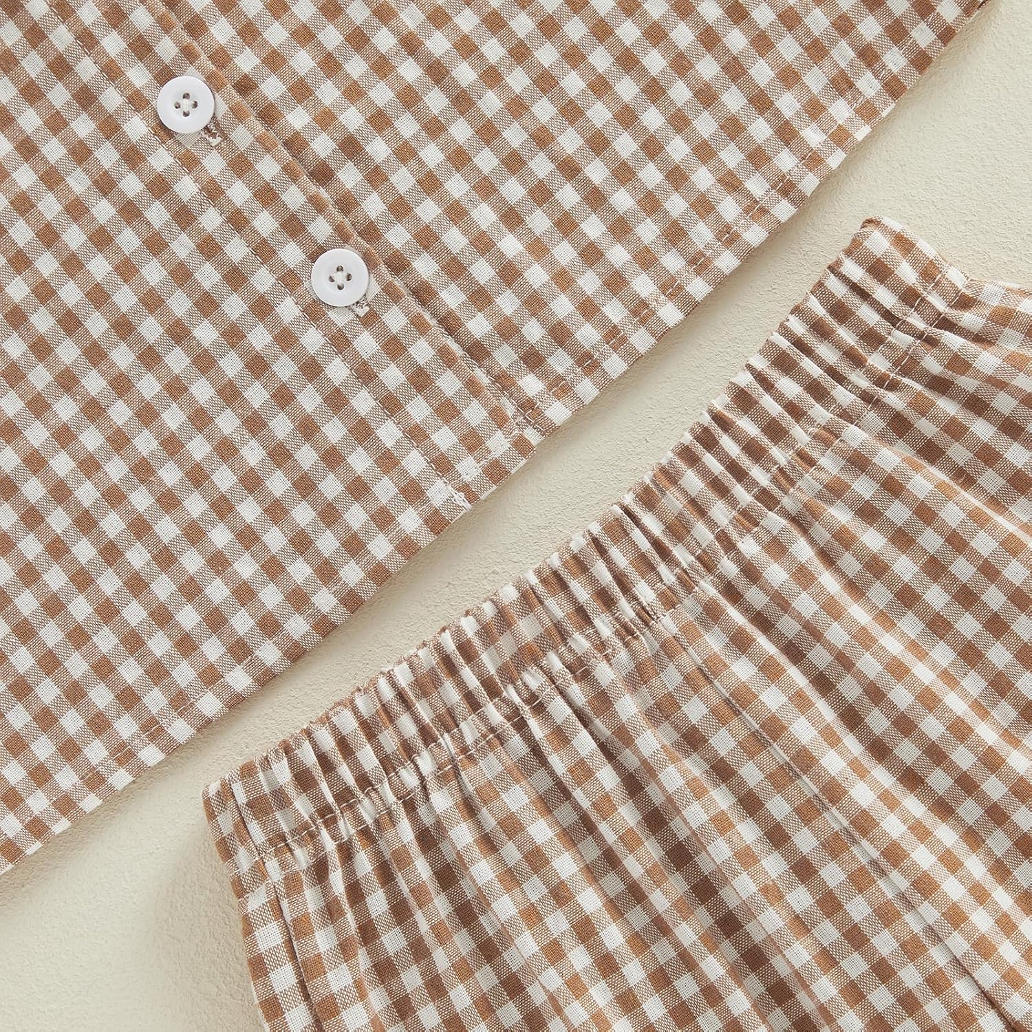 Thorn Tree Girls Summer Outfits Ruffle Sleeve Button Up Dress Tops Plaid Linen Pants Spring Toddler Girl Clothes - Image 7