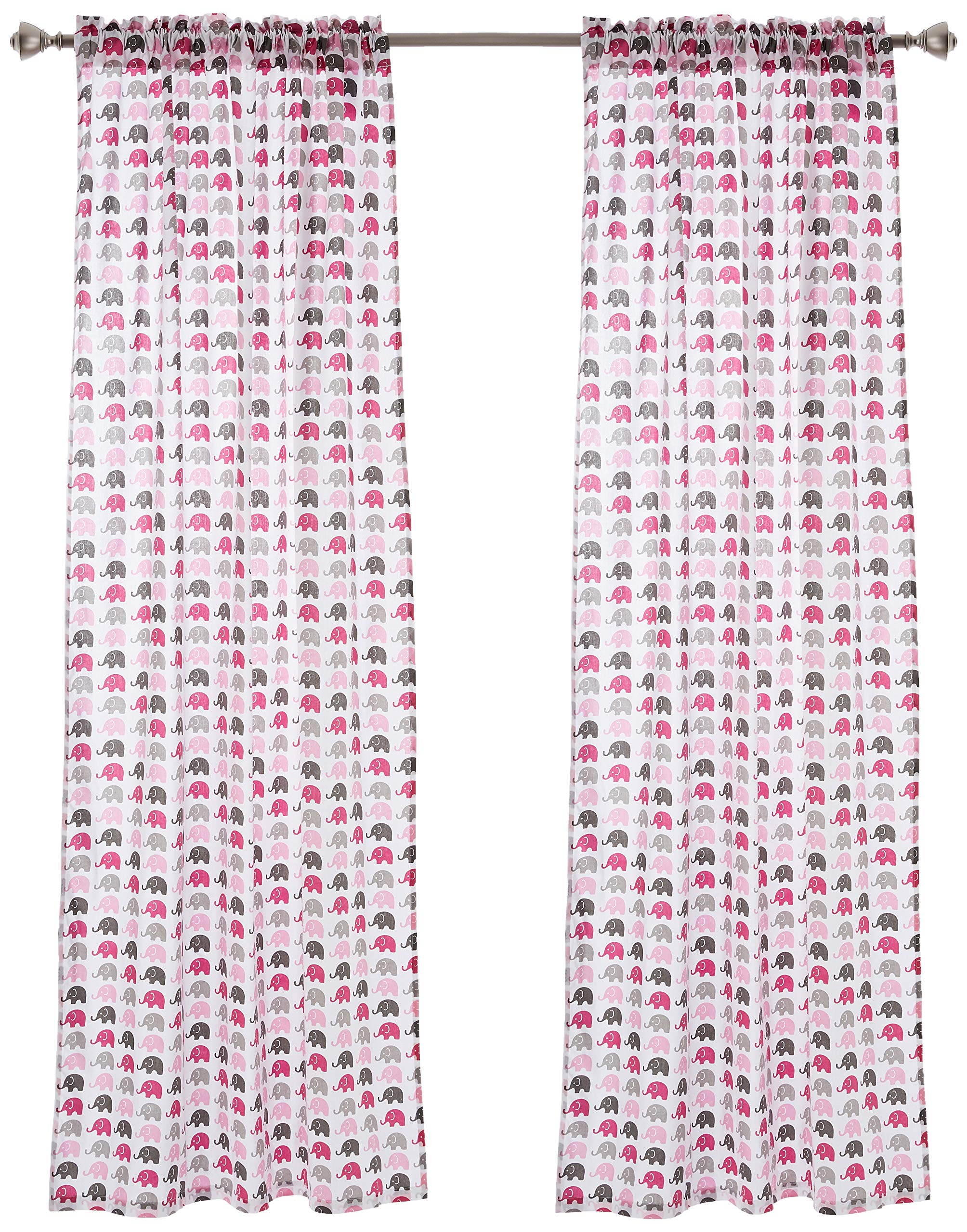 Bacati Asia Elephant Curtain Panel Door, Set of 2 Piece (Pink/Grey)