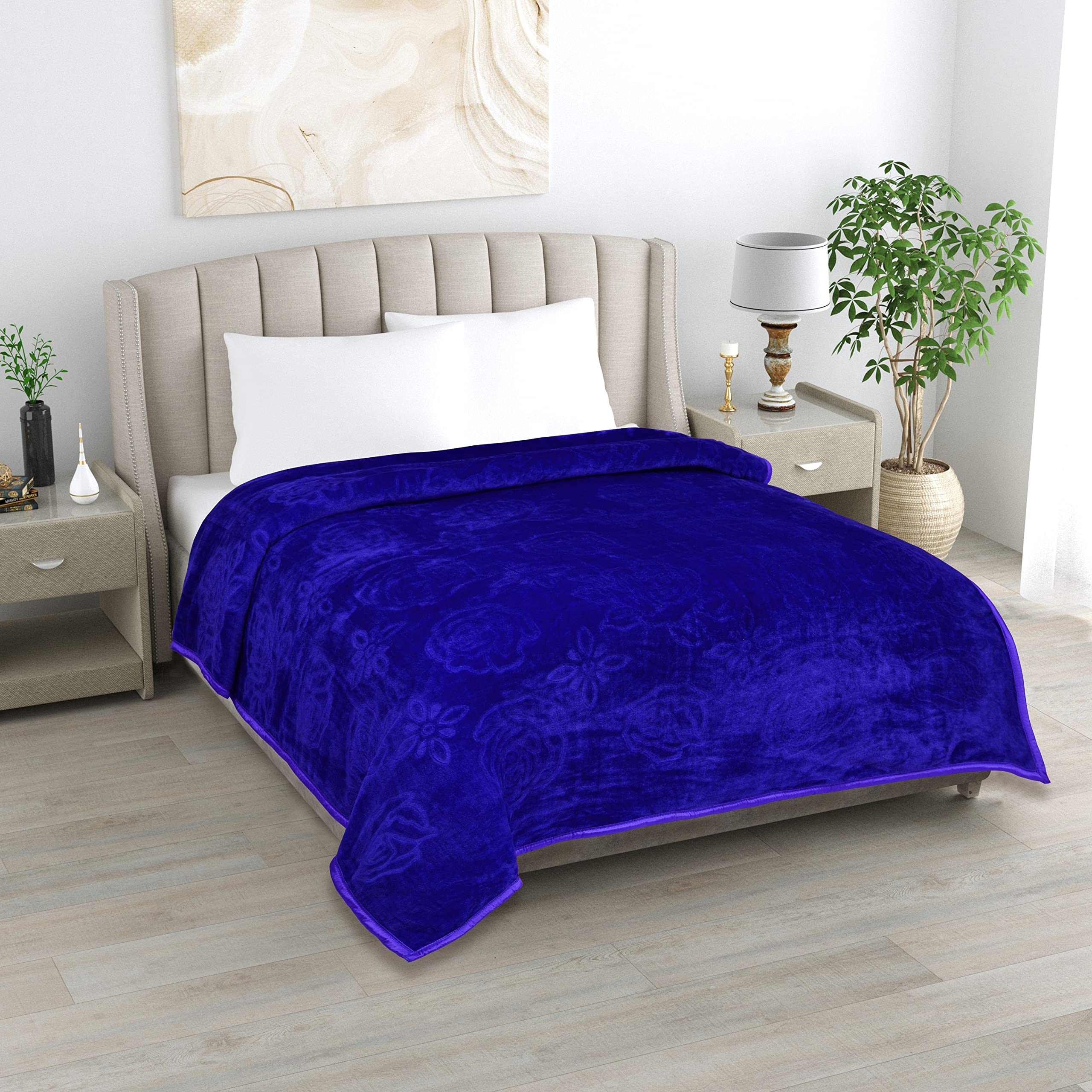 CHICERY Ultra Soft Luxurious Embossed Very Warm Korean Mink Blanket Single Bed for Winter (Navy Blue), Skin Friendly