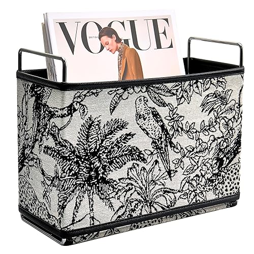 Jungle Theme Magazine Holder - Black & White Embroidered Fabric
