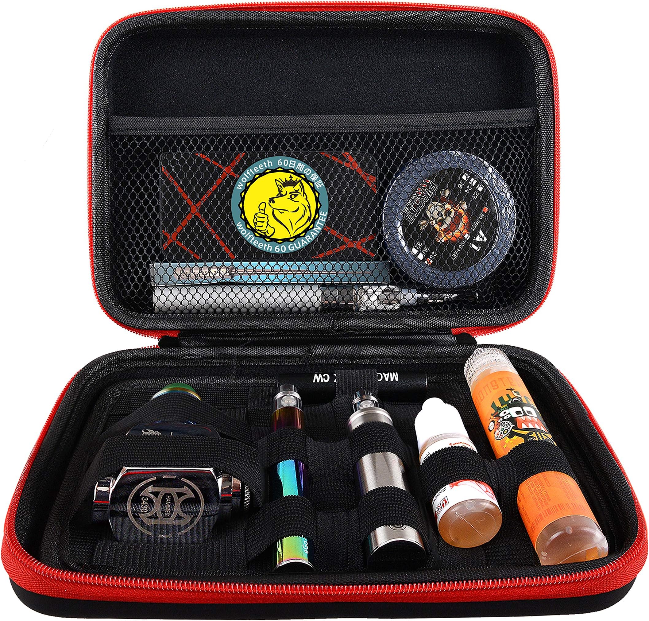 Wolfteeth 8 inch Vapor Case Black Hard Shell Vapor Pouches Supplies Organized Accessories Vape Bag Fits Coils Tank Holder Vaporizer Holster Valentines Day Gifts (Empty Case Only) Red Zipper 1226