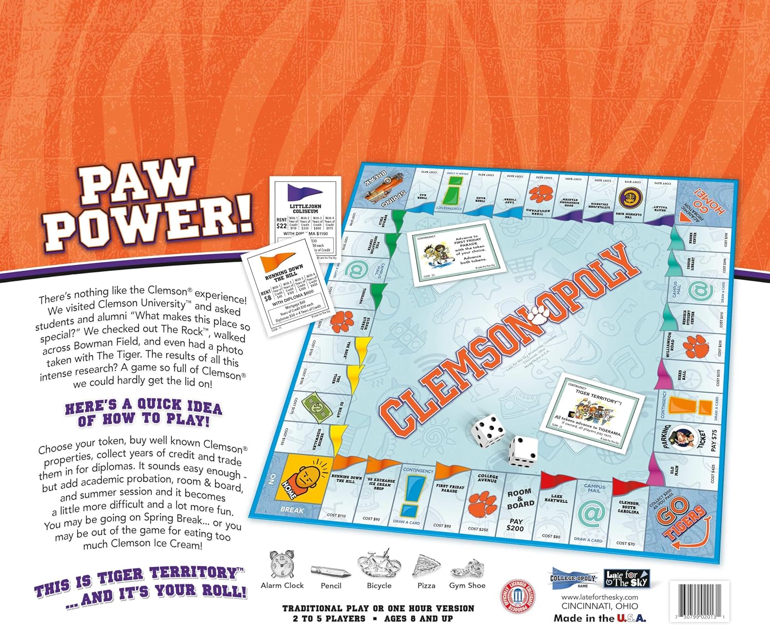Late for the Sky Clemson University Clemsonopoly Board Game, Official Campus Edition for Fans, Students, Alumni, 2 to 6 Players Family Fun