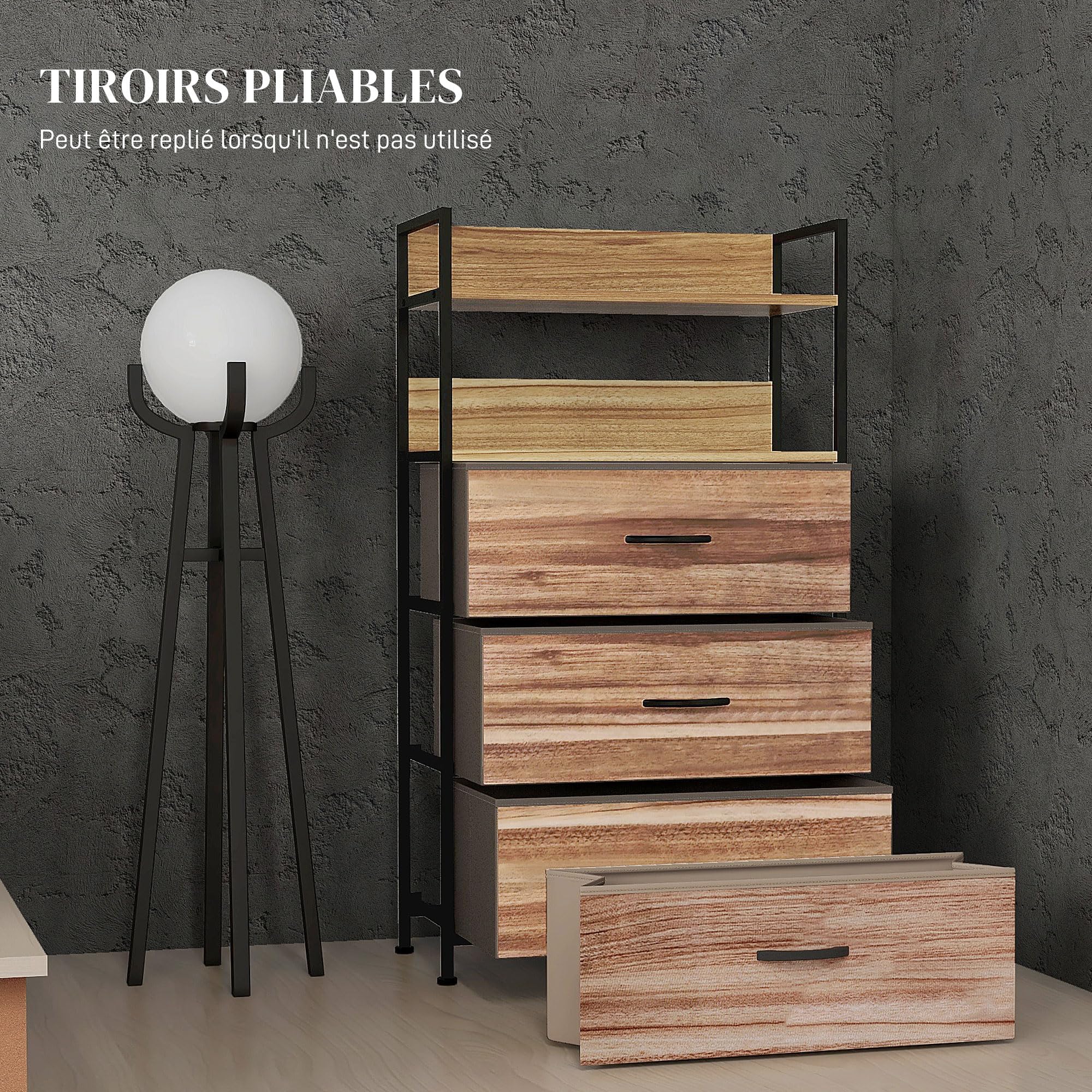 HOMCOM Commode Meuble de Rangement 3 Tiroirs 60x29x101 cm Noir