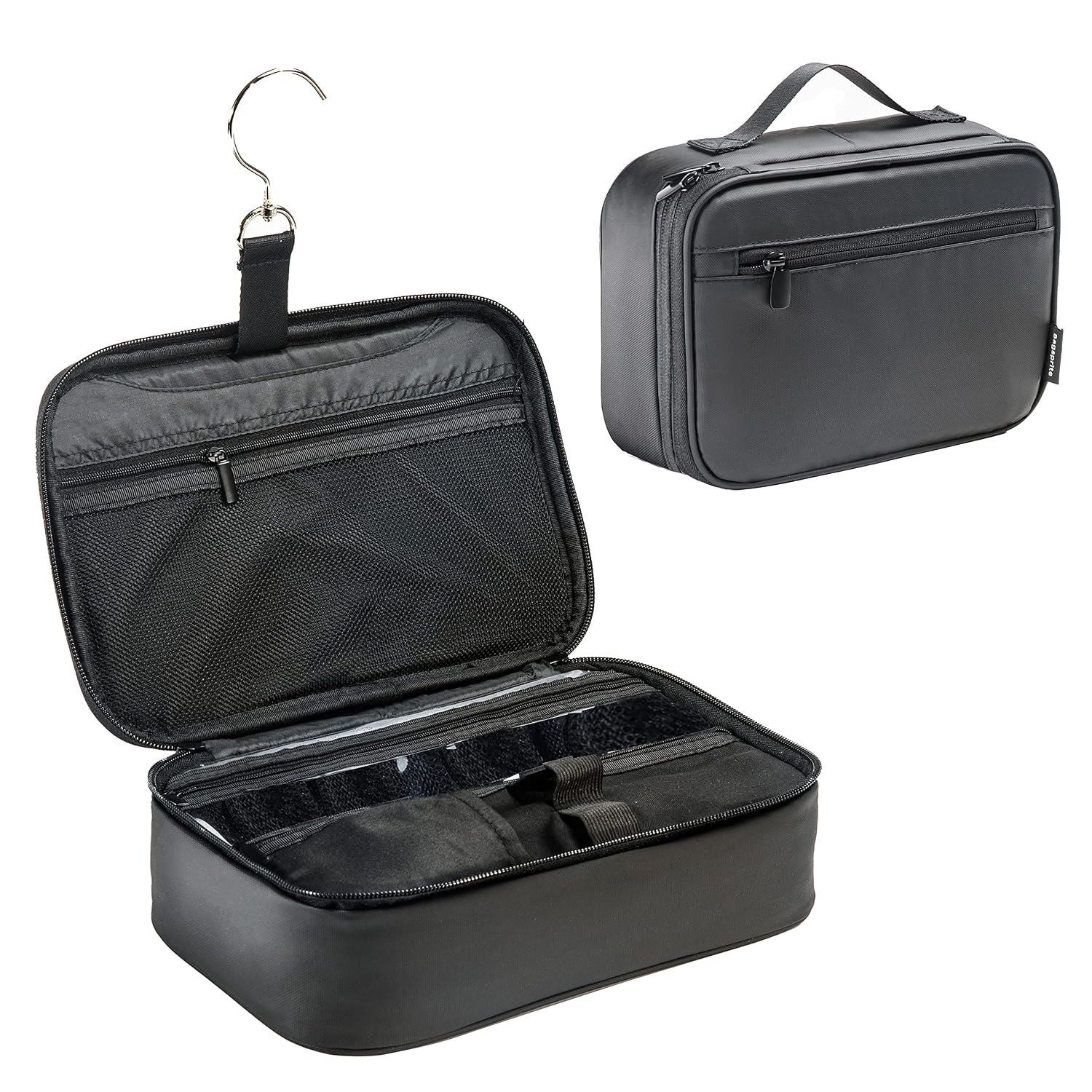 BAGSPRITE Hanging Toiletry Bag - Water-Resistant Travel Toiletry Bag - Large Travel Bag for Toiletries - Multiple Compartments and 1 Hook (Black)