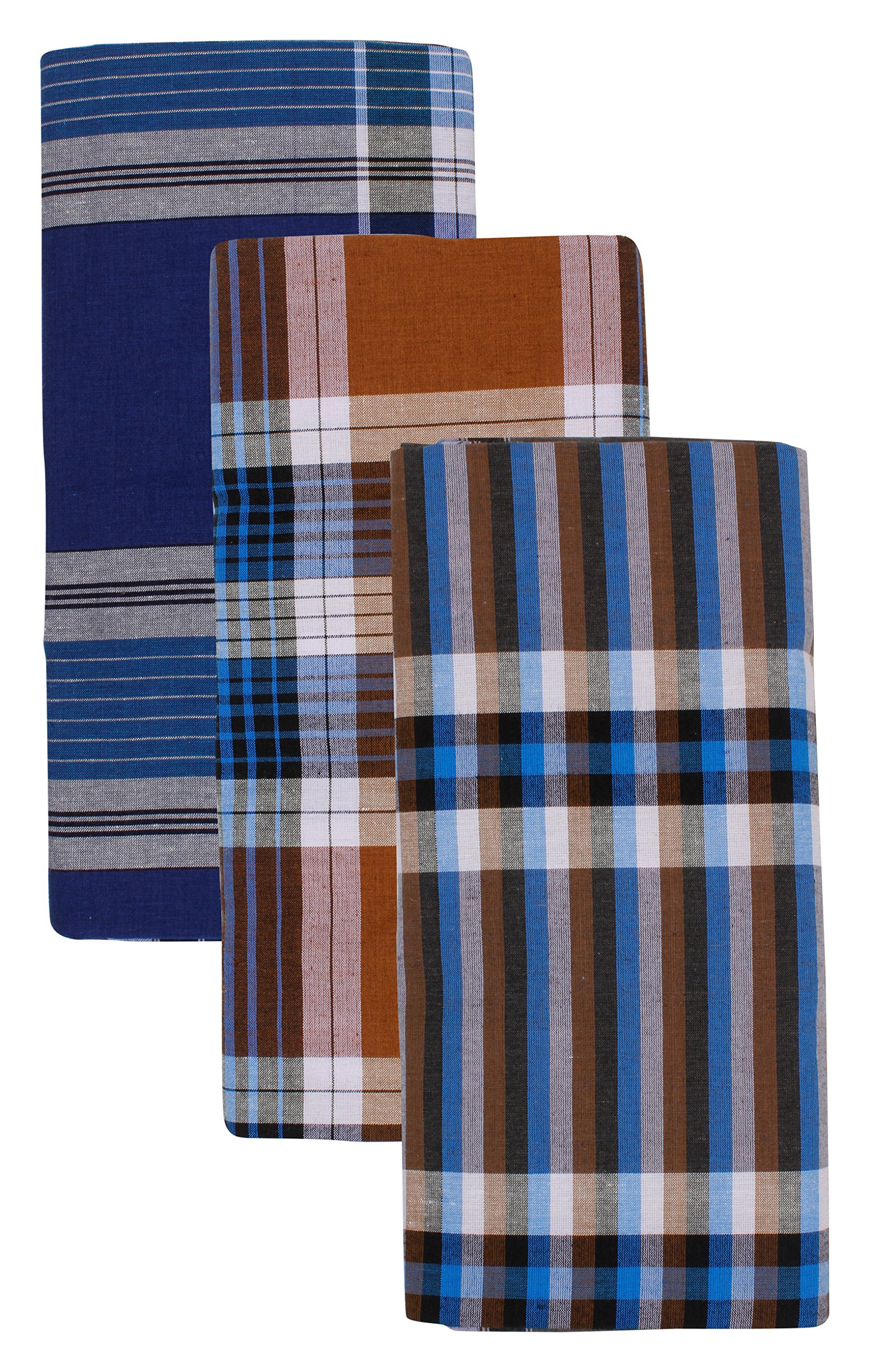 mr.h fashion Men's Poly-Cotton Assorted Checks Lungi (Multi-Coloured,Free Size) - Set of 3-picture-34