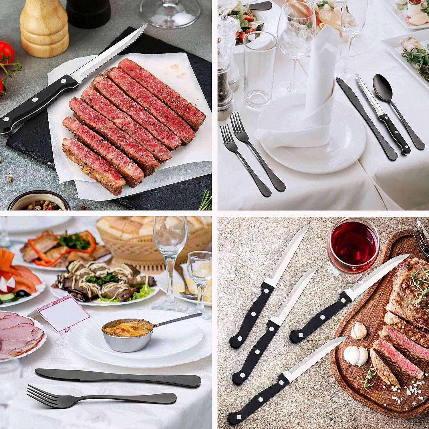 LIANYU 48-Piece Black Silverware Set with Steak Knives, Stainless Steel Flatware for 8, Mirror Finish, Dishwasher Safe Modern Eating Utensils