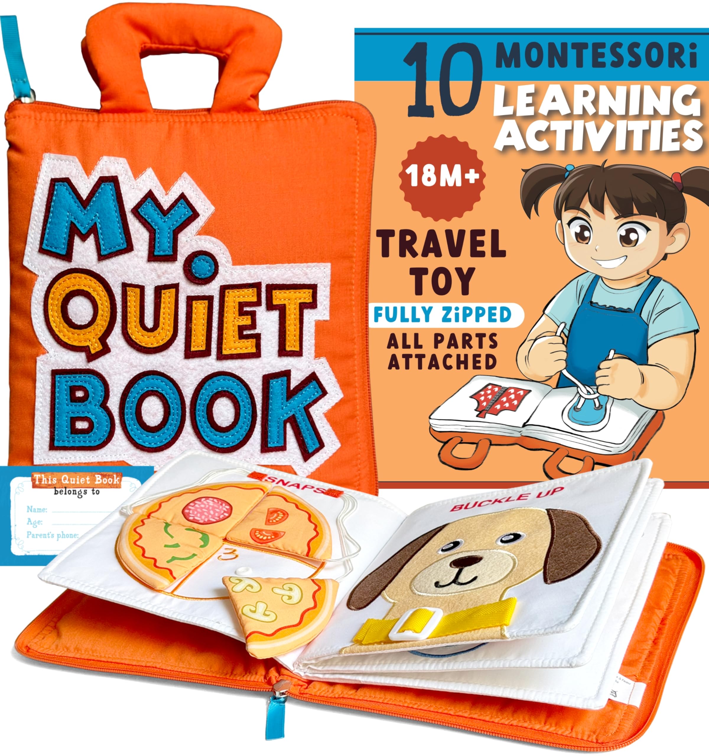 My Quiet Book Reisespielzeug für Kleinkinder von 2-3-4 Jahren, Flugzeugaktivitäten für Kleinkinder mit 10 Aktivitäten, beschäftigtes Buch Montessori für Kleinkinder, Spielzeug für Mädchen