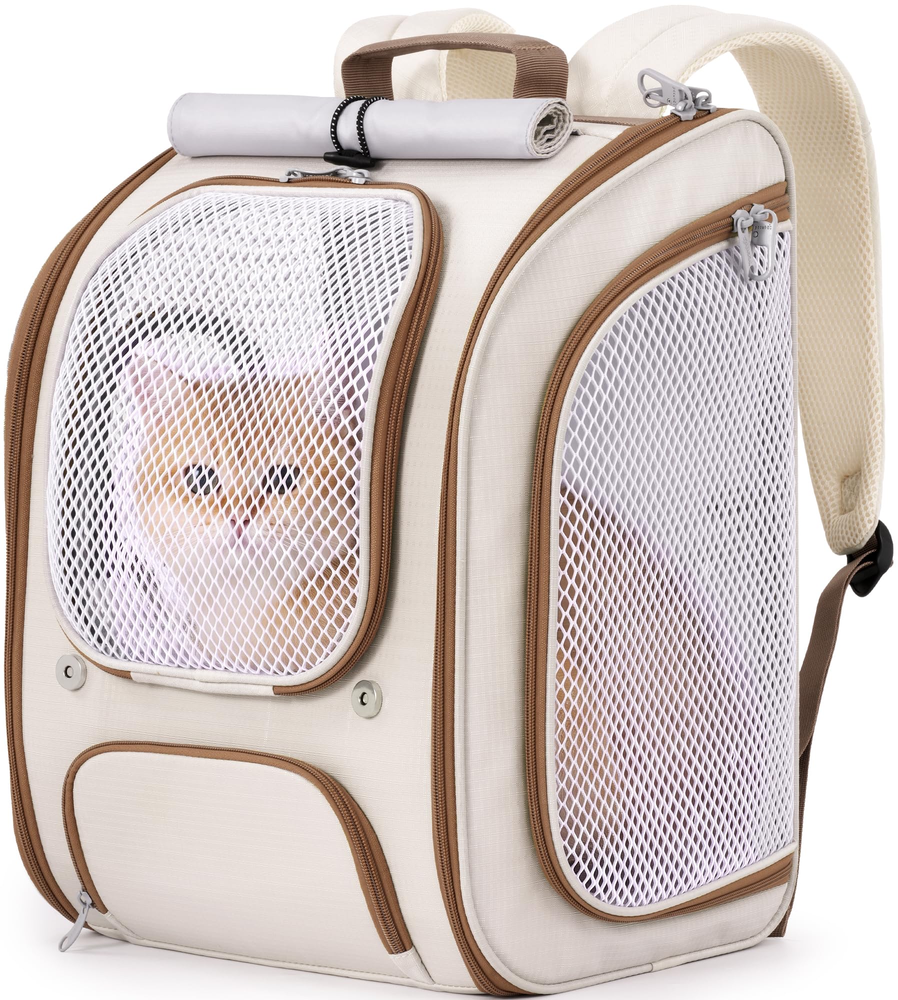 Pecute Cat Backpack Carrier, Spacious &amp; Breathable Pet Backpack, Khaki
