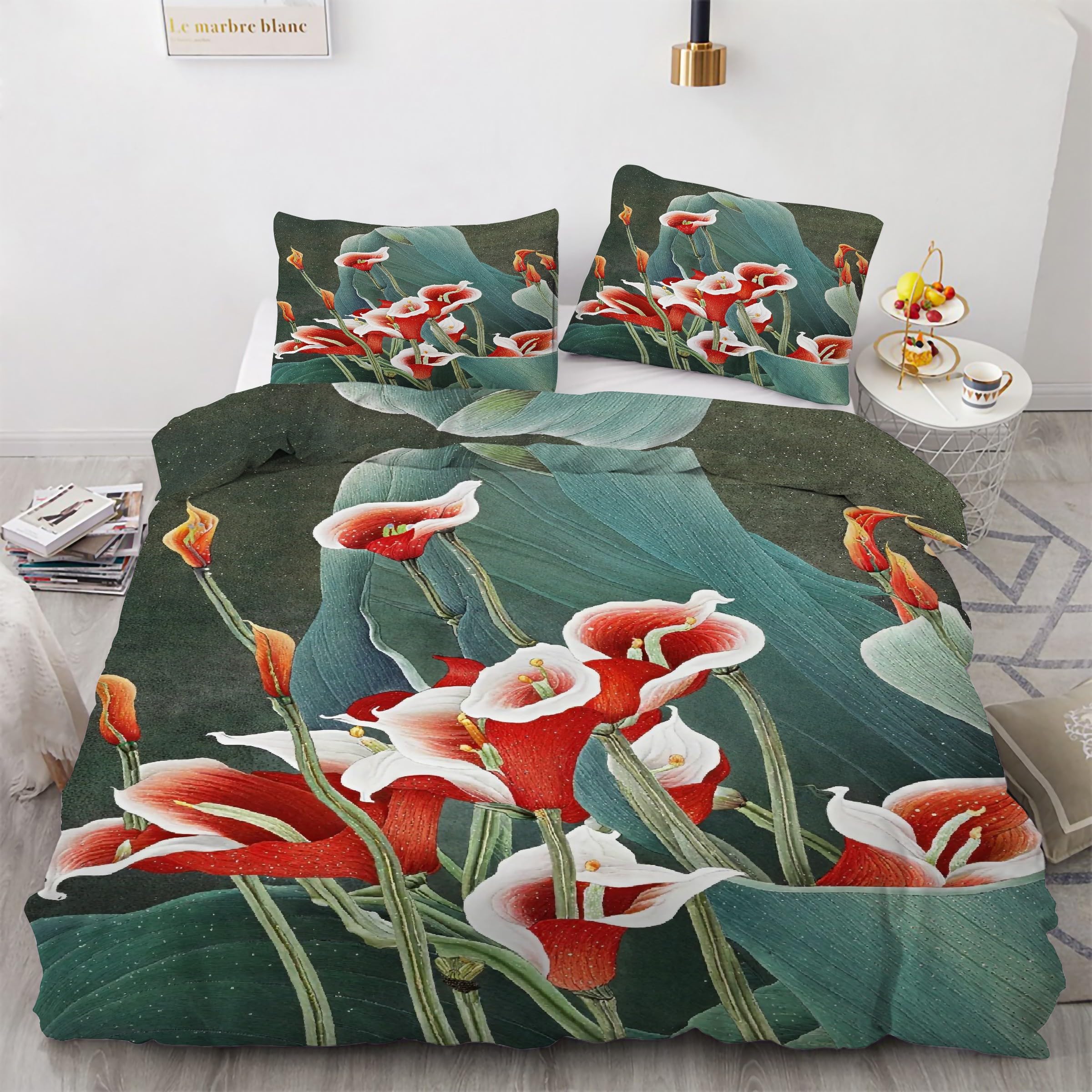 Housse de couette 240x260 Lis Calla parure de lit 3 pièces en microfibre douce avec 2 taies