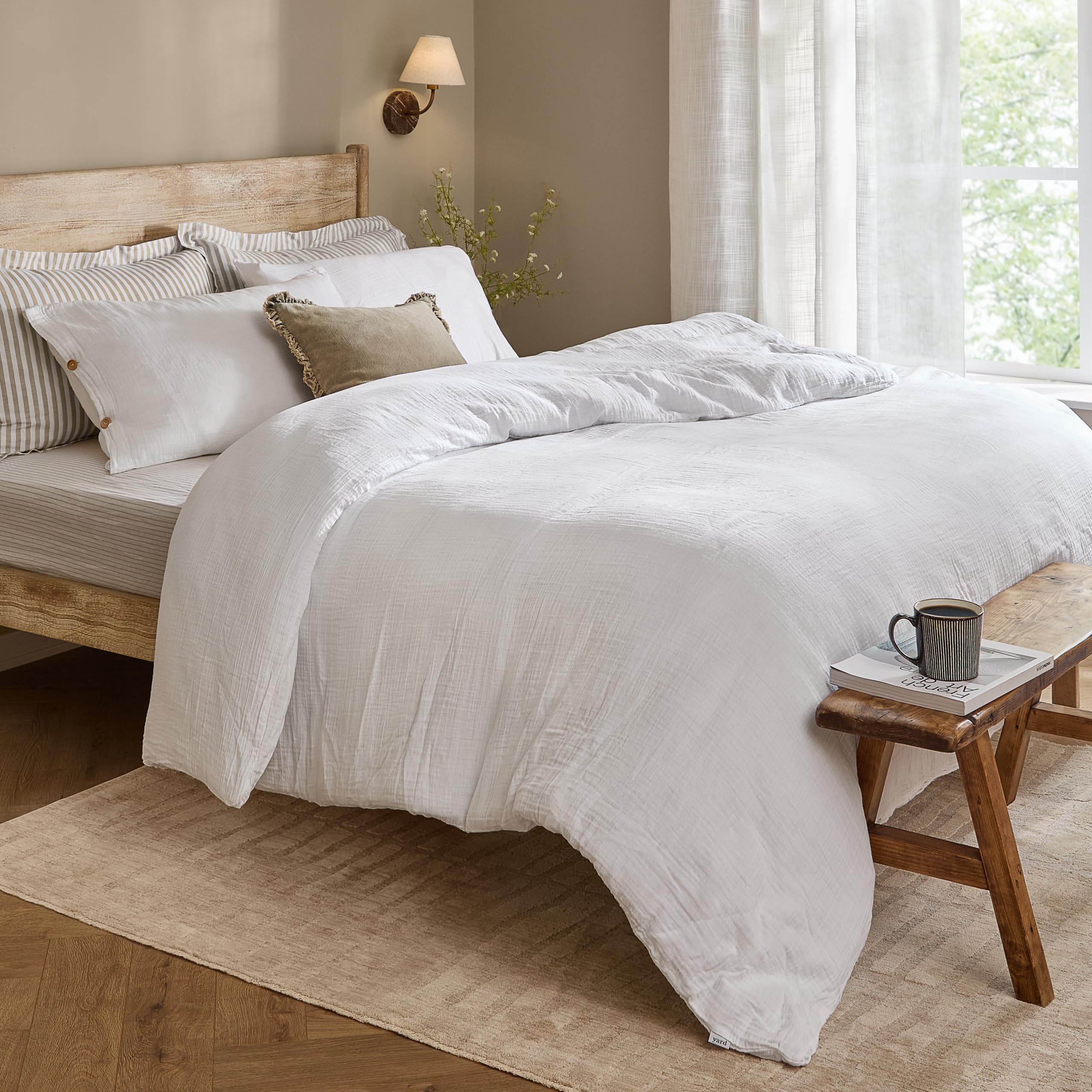 Yard Muslin Cotton King Duvet Cover Set - White - 100% Cotton - Wooden Button Closure - OEKO-TEX Certified