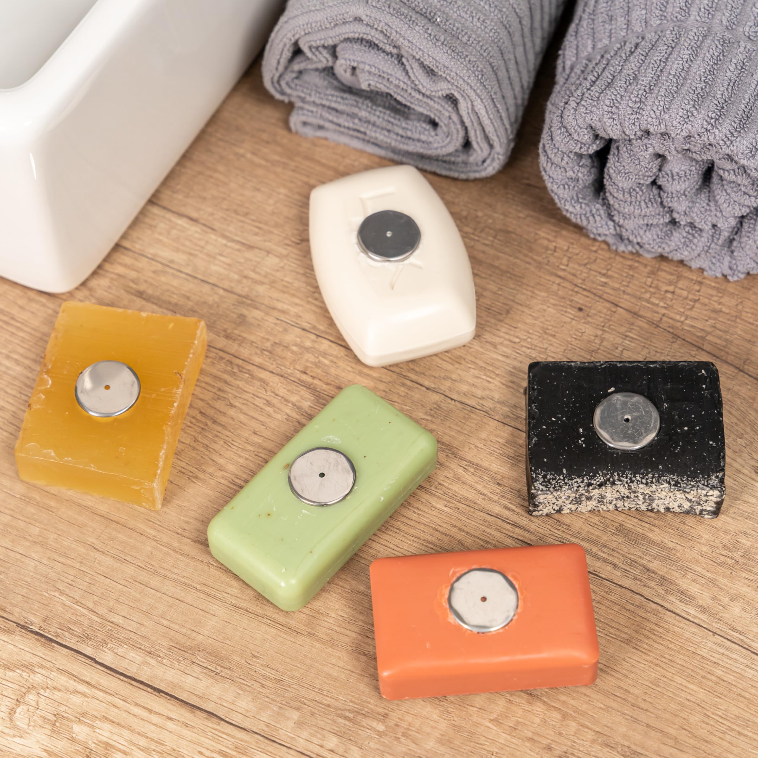 bremermann Magnet-Seifenhalter 2er Set, ideal geeignet für Feste Seifen und Shampoos - frei hängend durch Magnet - Montage durch Ankleben, aus mattem Edelstahl