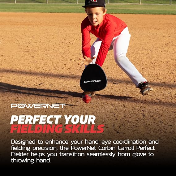 PowerNet Perfect Fielder, Soft Hands Softball & Baseball Training Equipment, Baseball Practice Equipment to Improve Transition Time from Glove to Throwing Hand, Right & Left Hand Universal Fit, 2-PK