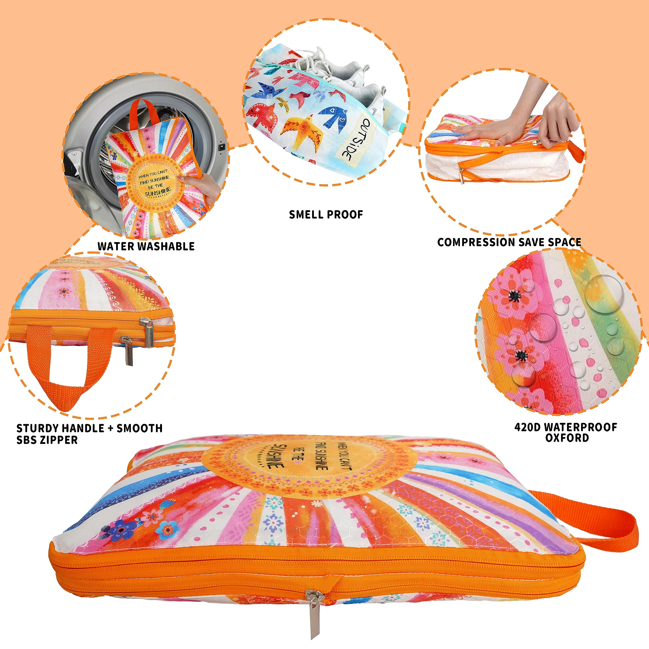 Kompressions-Verpackungswürfel für Reisen, 6er-Set, natürliches Leben, Gepäck-Organizer, leicht, wasserdicht, erweiterbar/Kompressionsbeutel, Bohemia, geruchsdicht, Reisepackwürfel für Koffer