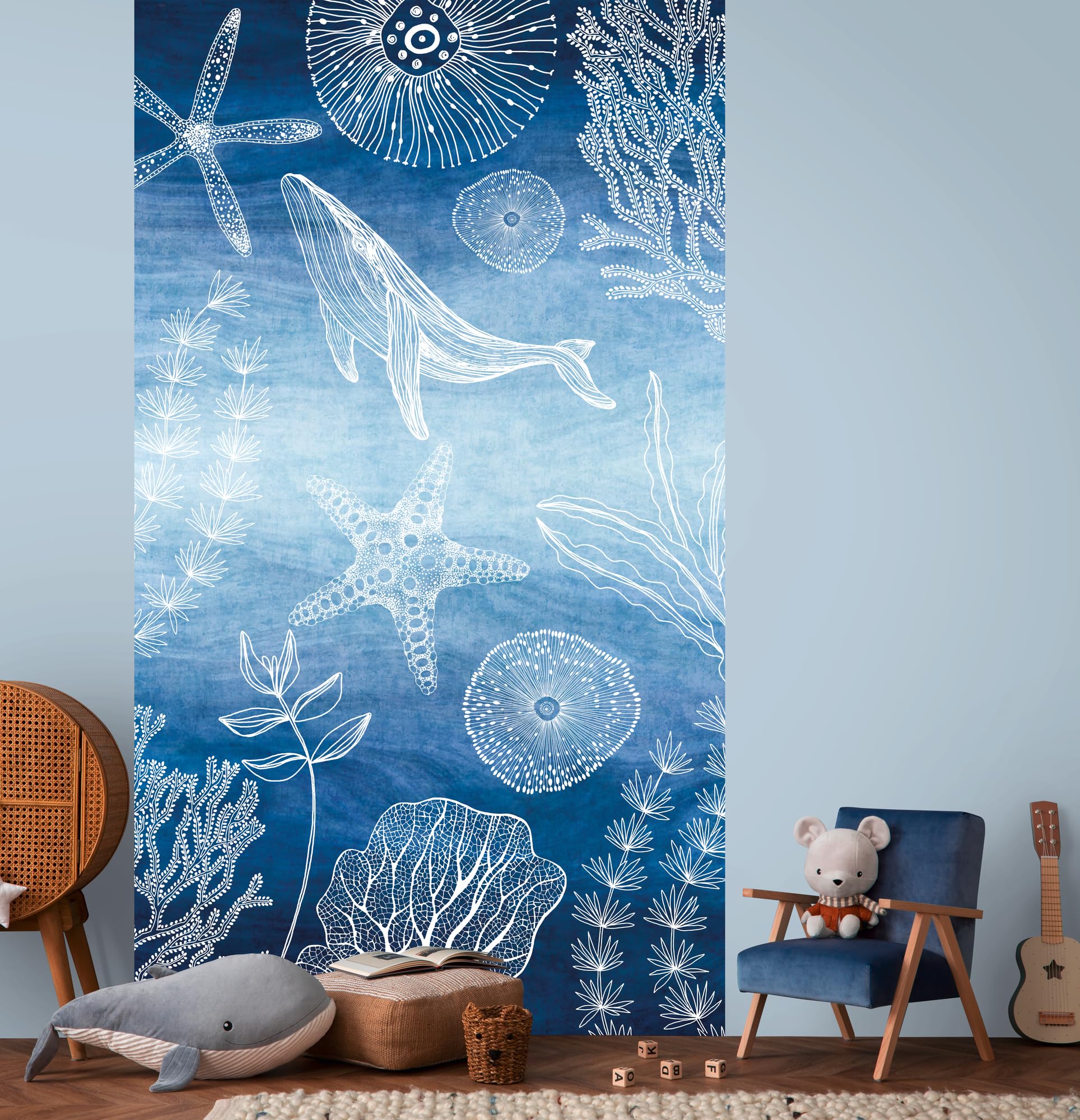 A.S. Création Lilly & Luis papel pintado no tejido con motivo para niños en azul, blanco – papel pintado animales marinos 8,80 x 0,53 m – 770601