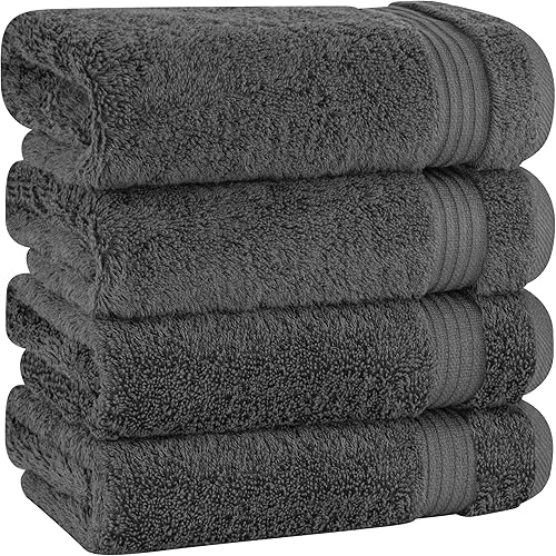 Cotton Paradise - Set de 4 toallas de mano y rostro para baño, 100% algodón turco, suaves y absorbentes, color gris, 16 x 28in