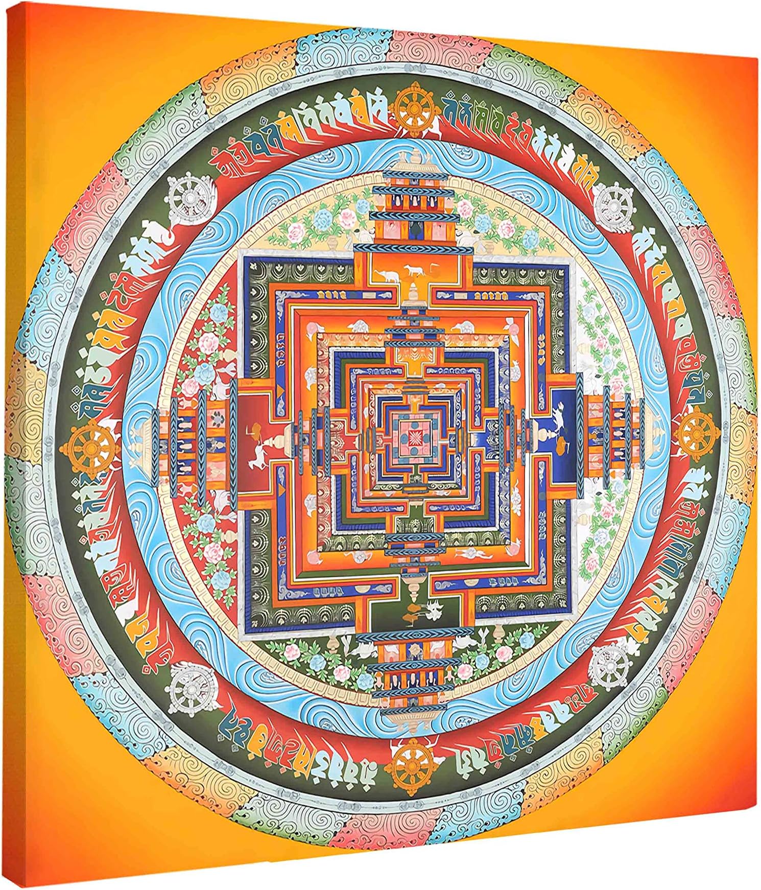 The Kalachakra Mandala Tibetan Buddhist Thangka Thang-ga Home Office Meditation Feng Shui Yoga Wall Art Decorative Accents Poster Picture Wall Art DIY Canvas Prints with Canvas Frame Kit (80 X 80 CM)