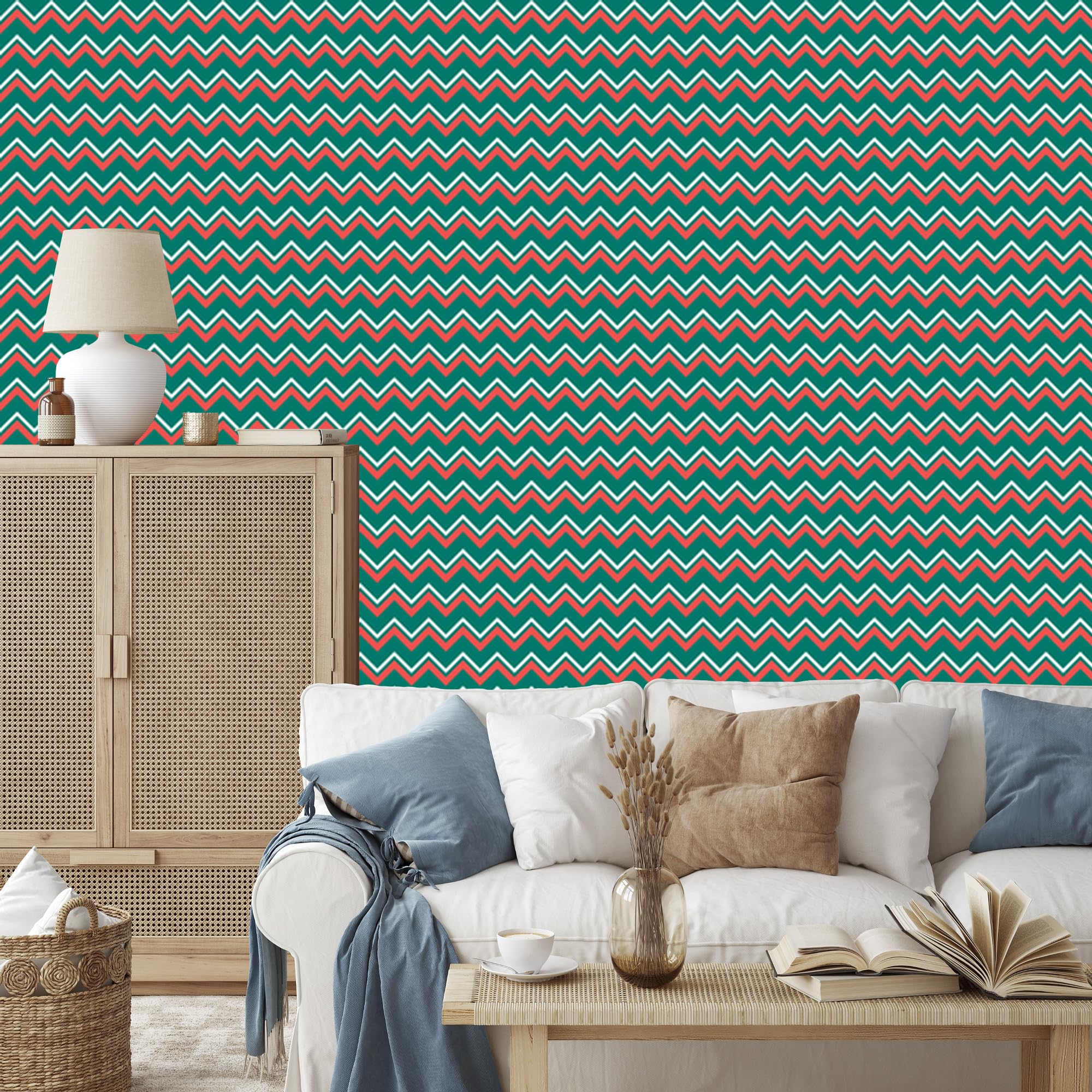 Vliestapete Zickzack – Petrol und Braun 50 x 1000 cm