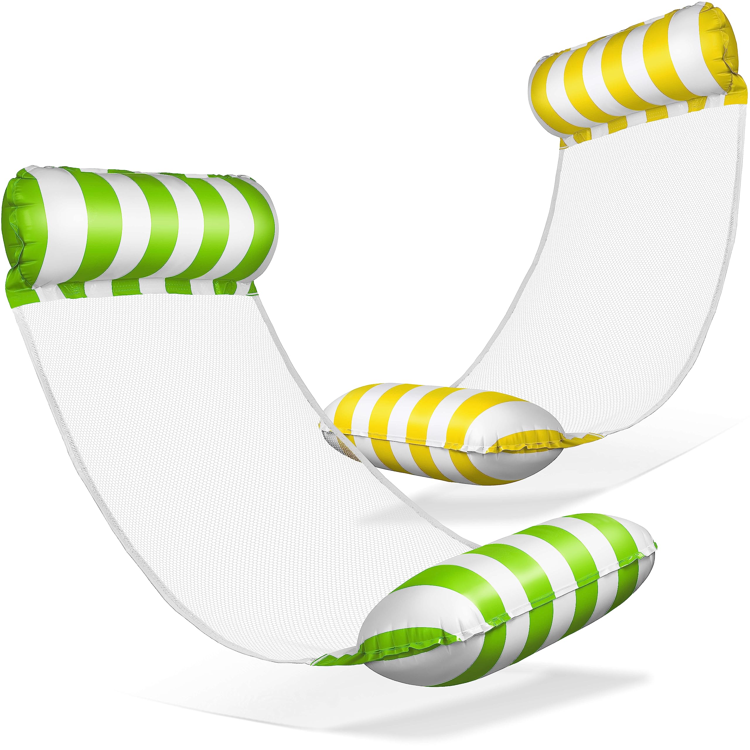 Balinco Inflatable Water Hammock Air Mattress with 2 Air Chambers & Nylon Net for Pool - Floatie Water Mattress Recliner for Adults & Children - Summer Pool Accessories (Green/White + Yellow/White)