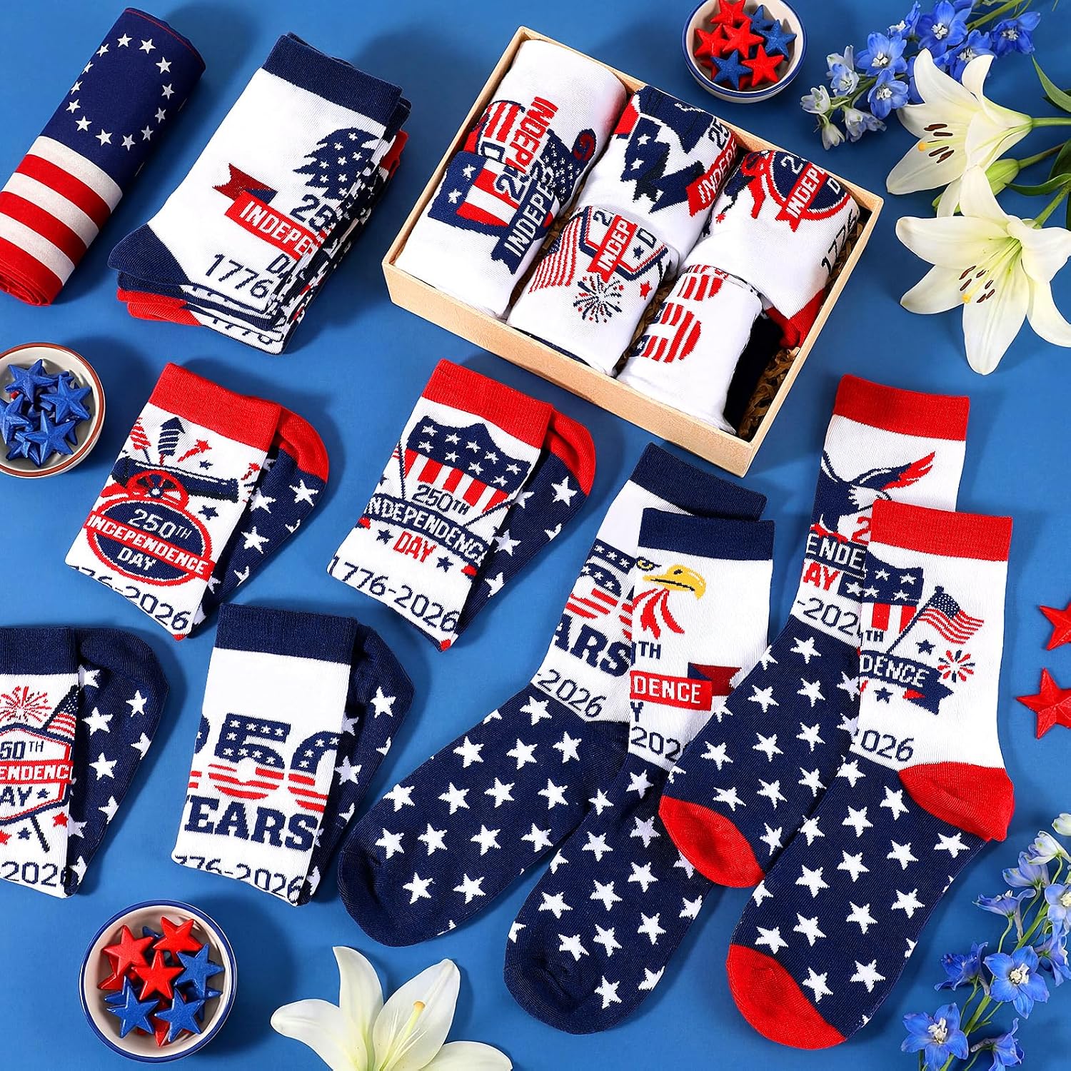 Glitopper 250th Anniversary USA Socks American Flag Patriotic Sock 4th of July Independence Day Gifts for Women Men Patriot